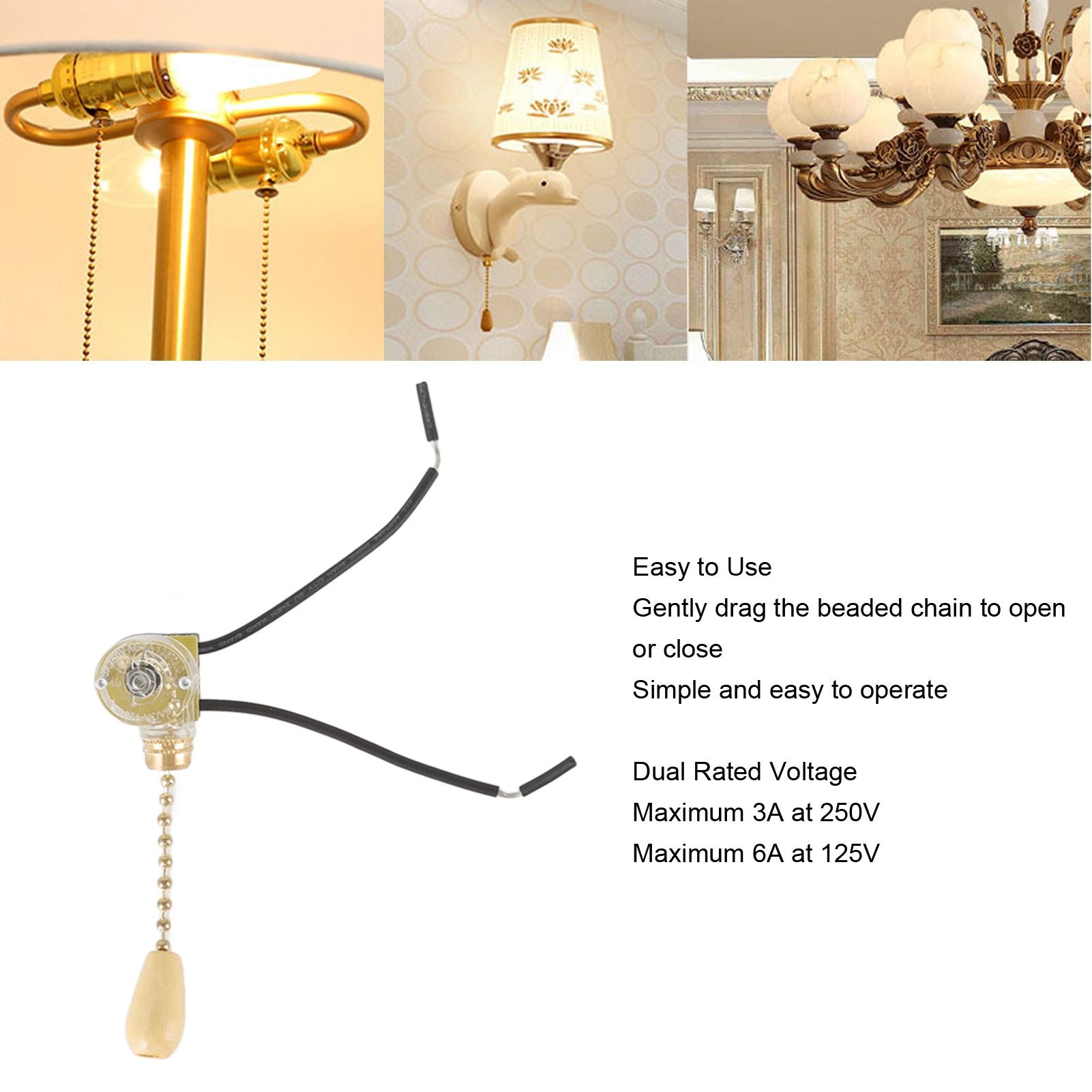 5pcs Pull Chain Switch Exquisite Replacement Ceiling Fan Light Switch Cord for Wall Lamp 250V 125V V1294-YM0512-3119220170911