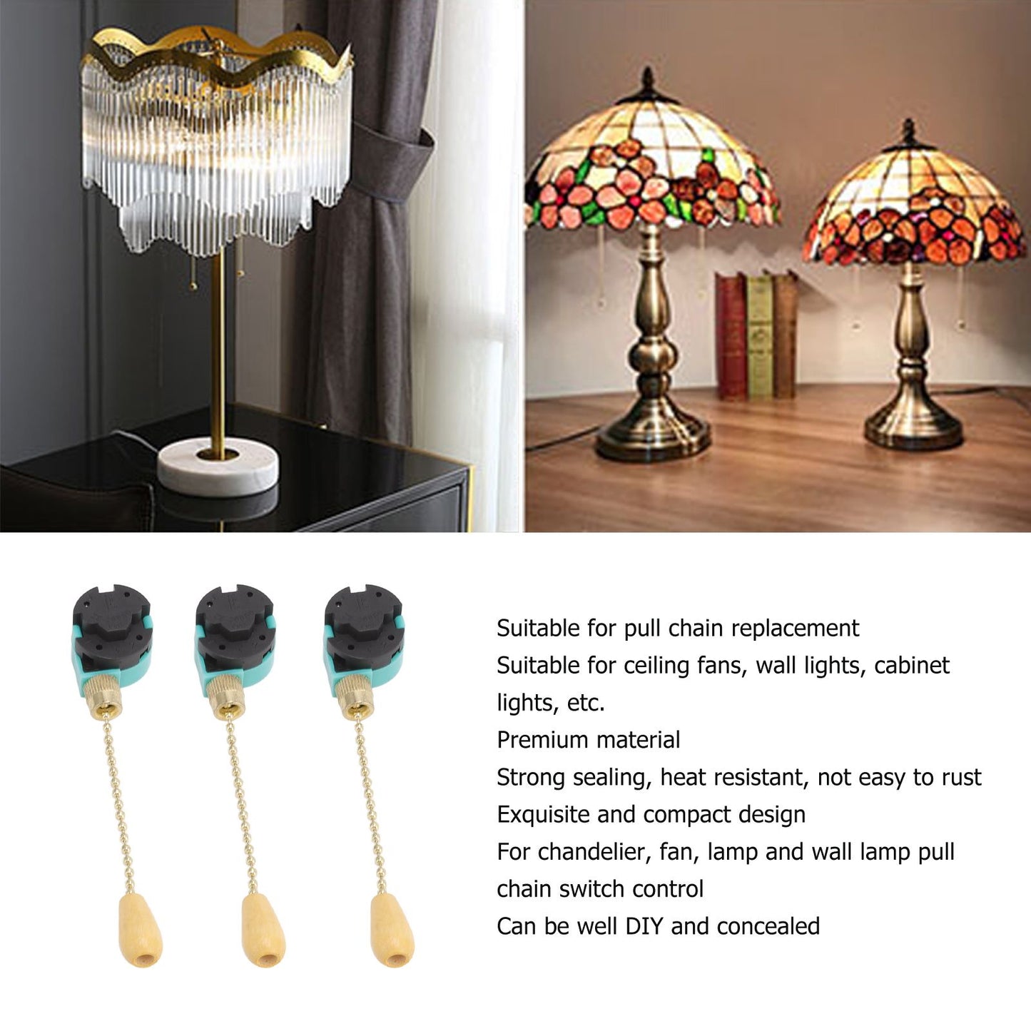 3Pcs Ceiling Light Pull Chain Switch 3 Speed 4 Wire Ceiling Fan Lamp Switch for Ceiling Lamp Fan Lamp Wall V1294-YM0512-3119220171111