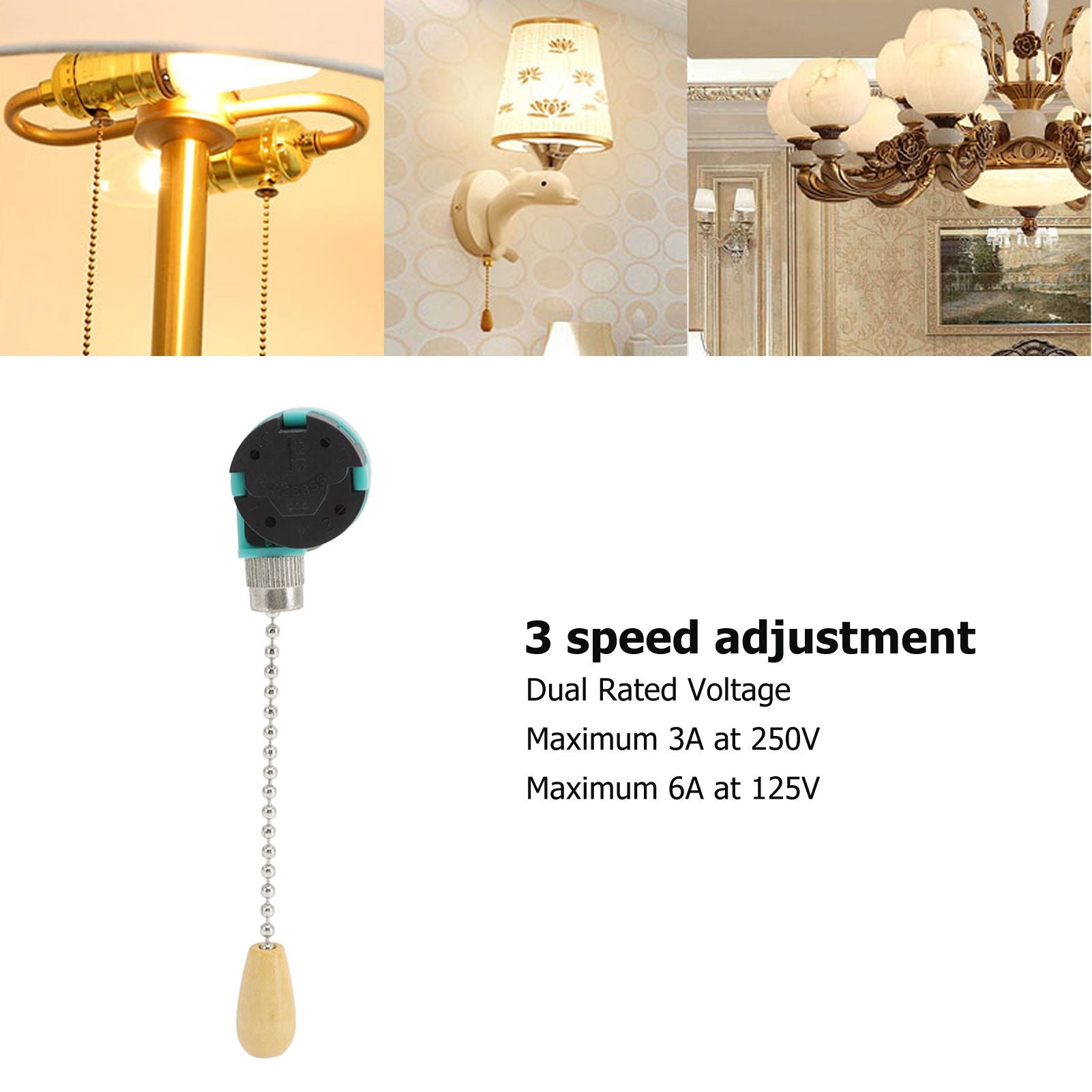 3Pcs Ceiling Light Pull Chain Switch 3 Speed 4 Wire Ceiling Fan Lamp Switch for Ceiling Lamp Fan Lamp Wall V1294-YM0512-3119220171112