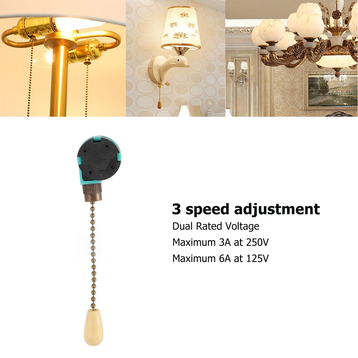3Pcs Ceiling Light Pull Chain Switch 3 Speed 4 Wire Ceiling Fan Lamp Switch for Ceiling Lamp Fan Lamp Wall V1294-YM0512-3119220171113