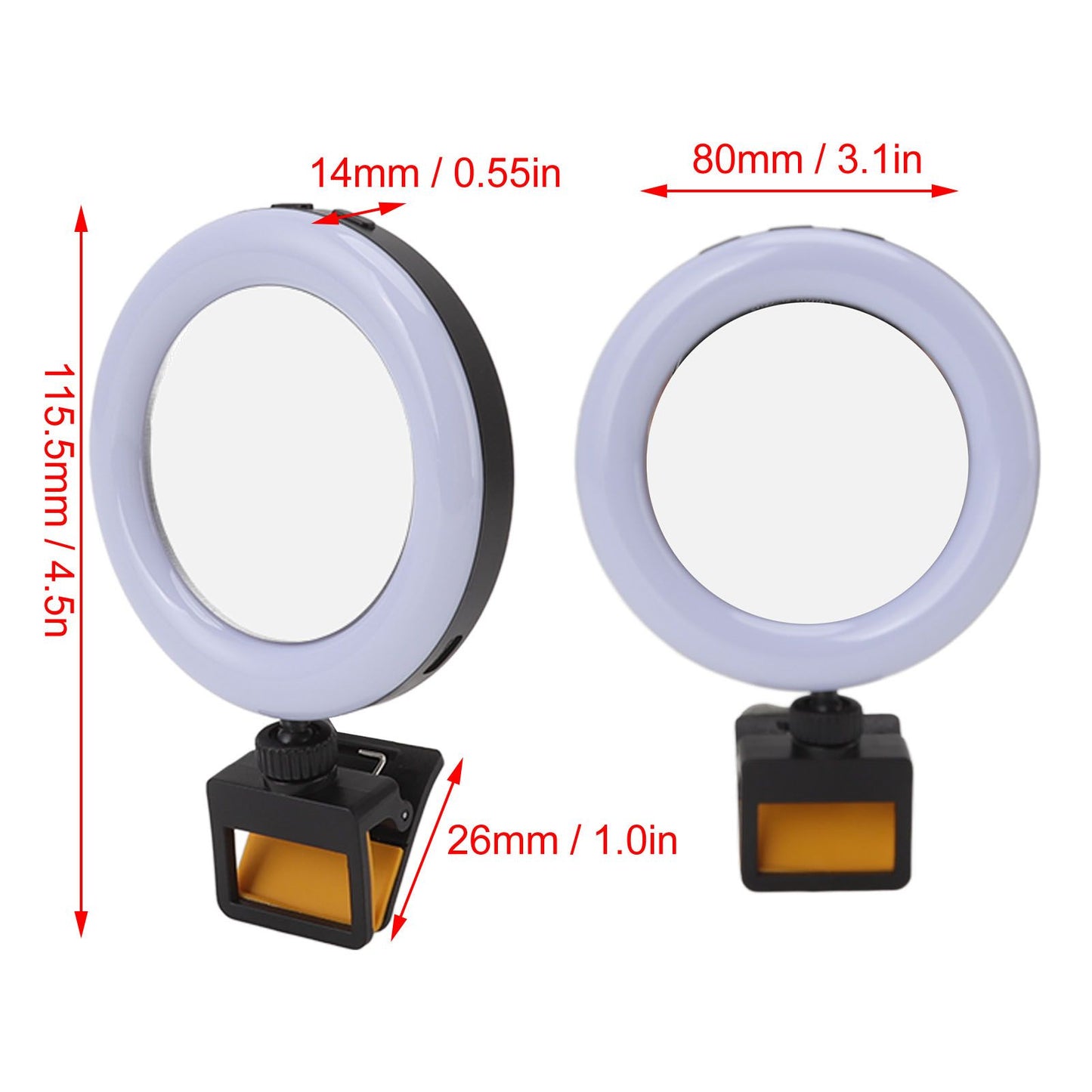 Rechargeable Portable Clip On Selfie Ring Light USB Charging Mini Clip On Selfie Ring Light for Smartphone V1294-YM0512-3119220171311