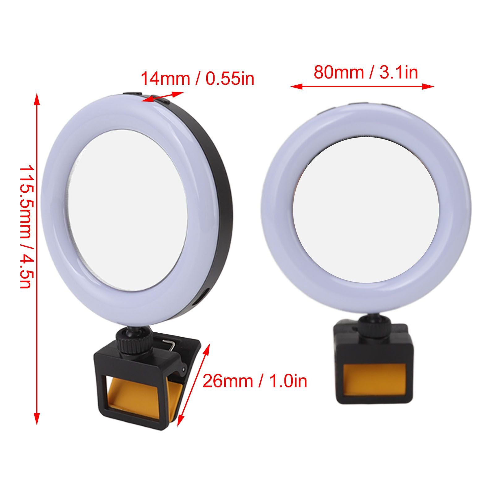 Rechargeable Portable Clip On Selfie Ring Light USB Charging Mini Clip On Selfie Ring Light for Smartphone V1294-YM0512-3119220171311