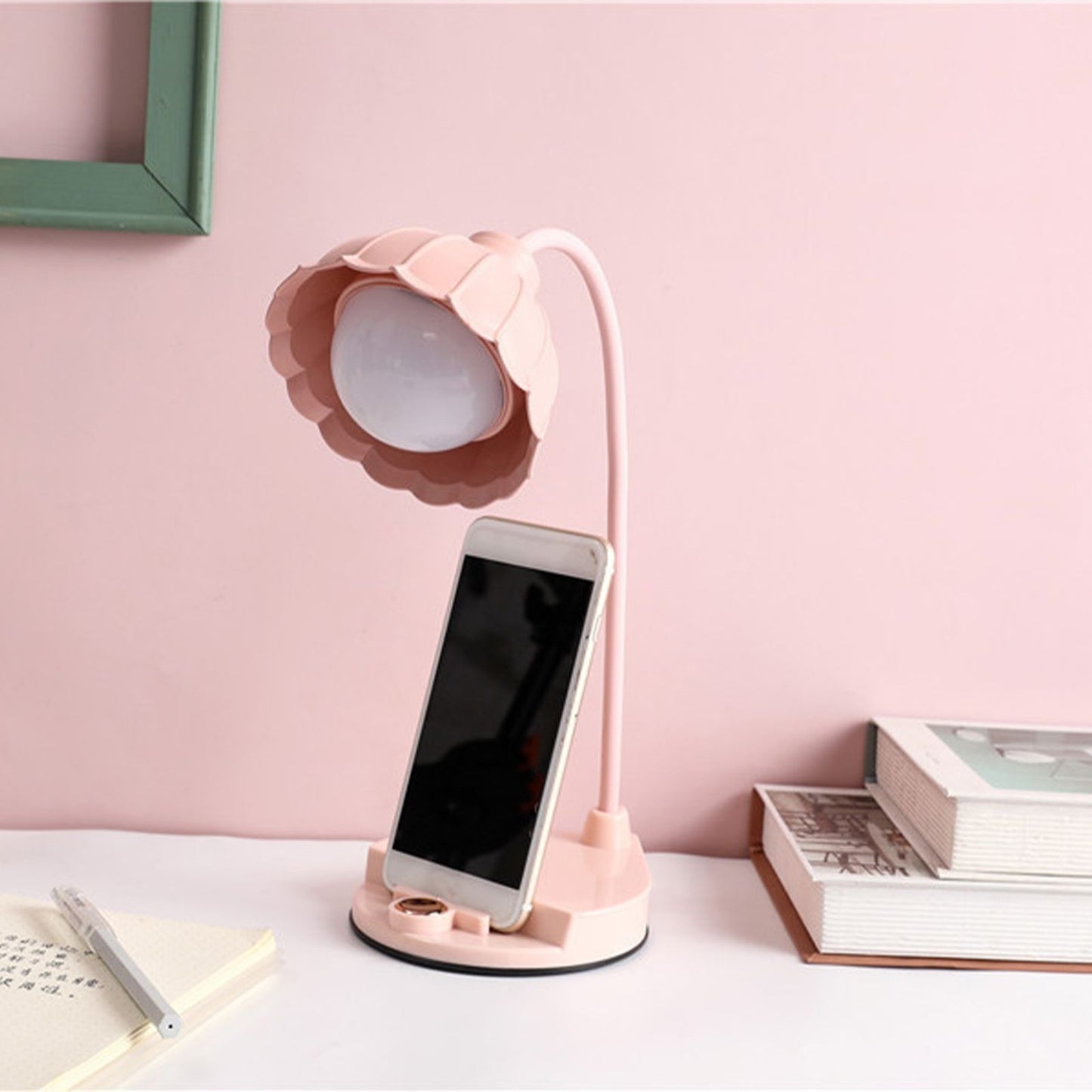 LED Reading Light Plastic Flower Shaped Touch Sensitive USB Charging Folding Table Lamp for Bedroom Dormitory V1294-YM0512-3119220171412