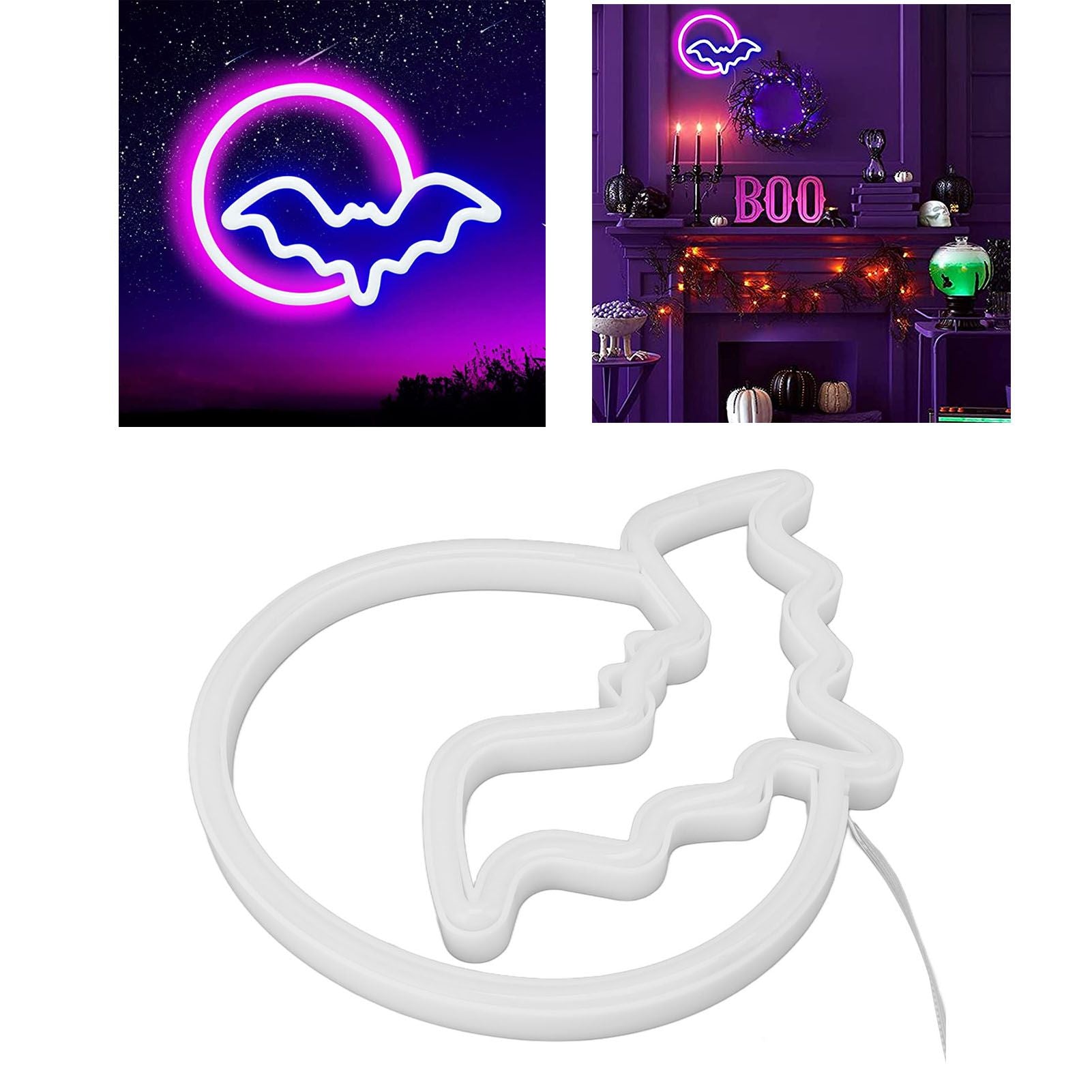 Neon Signs Moon and Bat LED Neon Lights USB Battery Powered for Wall Bedroom Bar Halloween Party Decoration V1294-YM0512-3119220172711