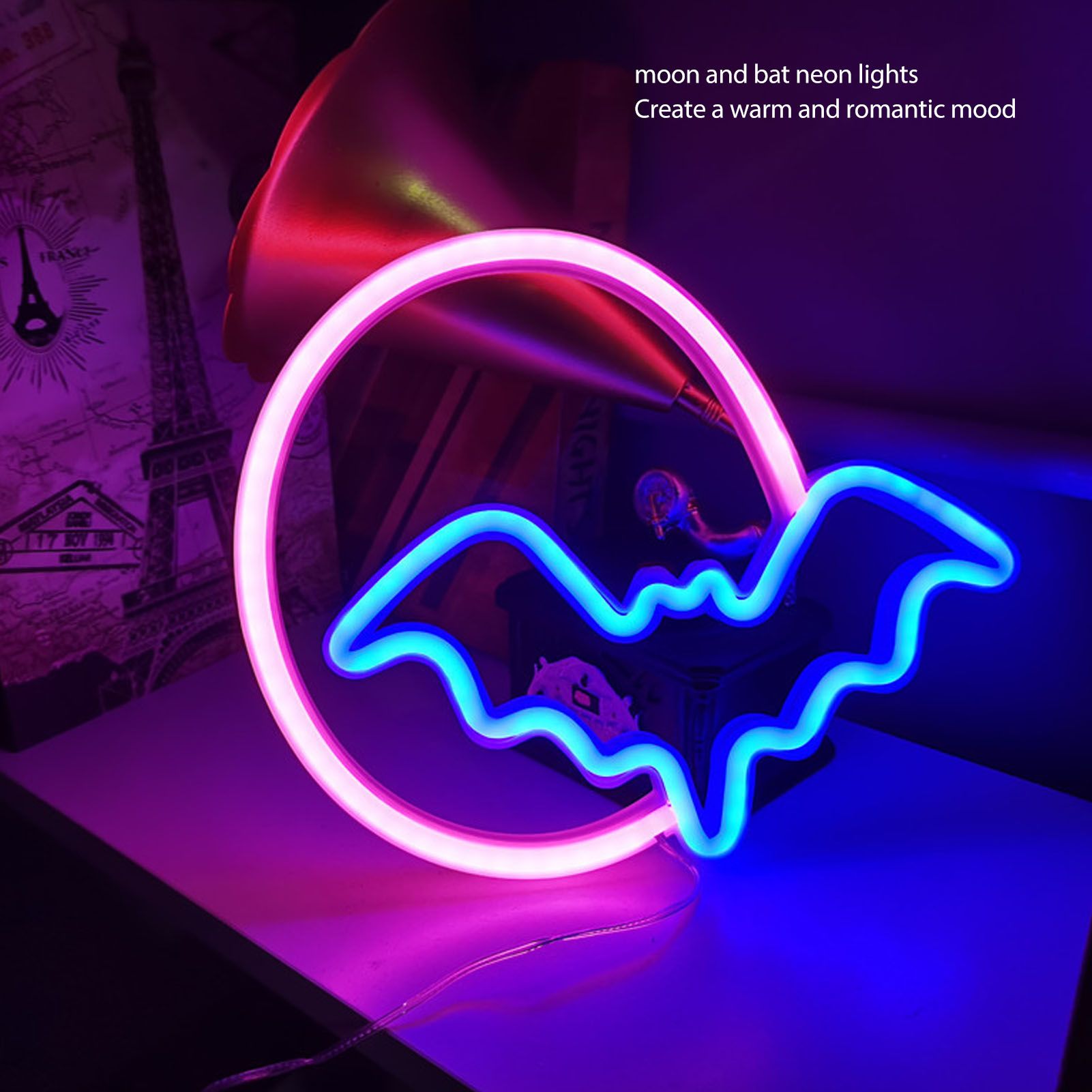 Neon Signs Moon and Bat LED Neon Lights USB Battery Powered for Wall Bedroom Bar Halloween Party Decoration V1294-YM0512-3119220172711