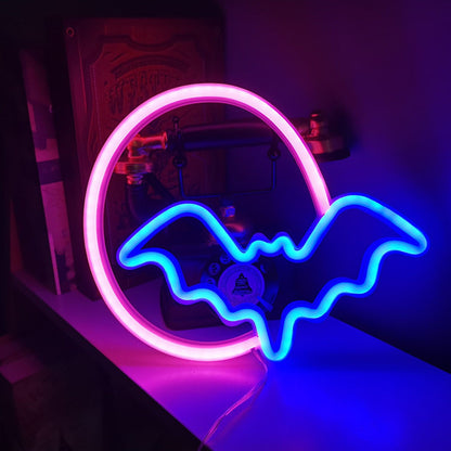 Neon Signs Moon and Bat LED Neon Lights USB Battery Powered for Wall Bedroom Bar Halloween Party Decoration V1294-YM0512-3119220172711