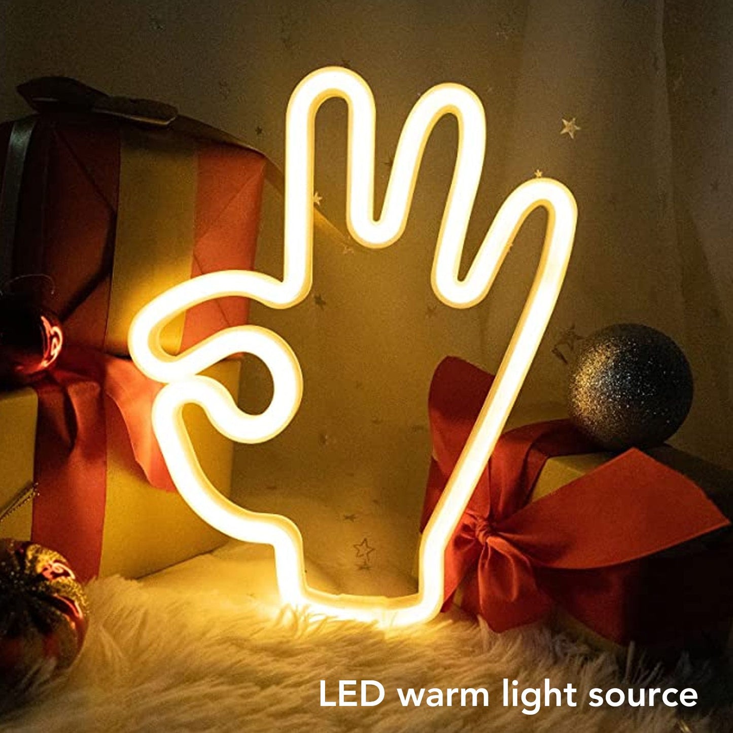 Hand Finger Neon Light OK Shaped LED Neon Sign Battery USB and Battery Powered Wall Decor Light for Home V1294-YM0512-3119220172911