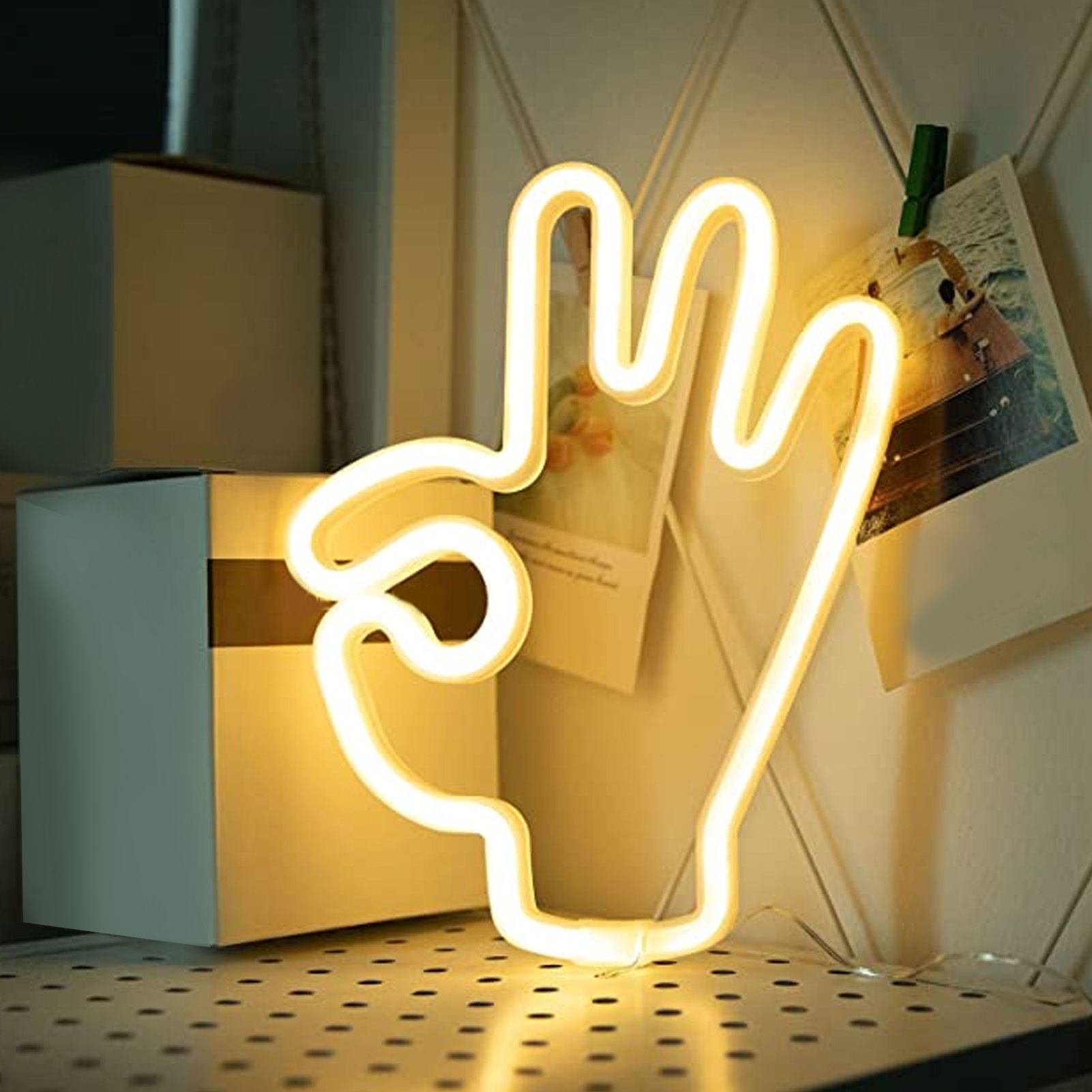 Hand Finger Neon Light OK Shaped LED Neon Sign Battery USB and Battery Powered Wall Decor Light for Home V1294-YM0512-3119220172911