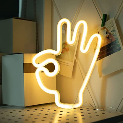 Hand Finger Neon Light OK Shaped LED Neon Sign Battery USB and Battery Powered Wall Decor Light for Home V1294-YM0512-3119220172911