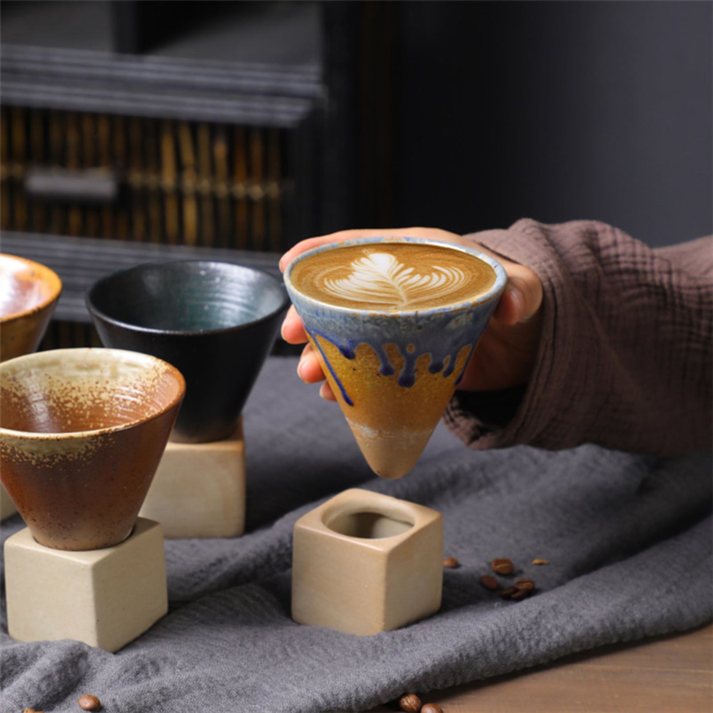 200mL Japanese Pottery Mug Coffee Mug Latte Cup with Base Ceramic Mug V1294-YM0521-230103YF14-3