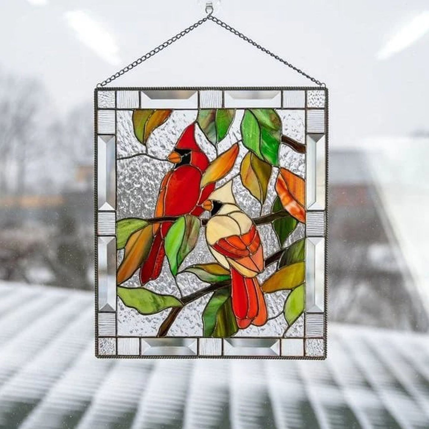 Cardinal Stained Window Panel Glass Window Hanging For Wall Decoration V1294-YM0521-230106GW01-6
