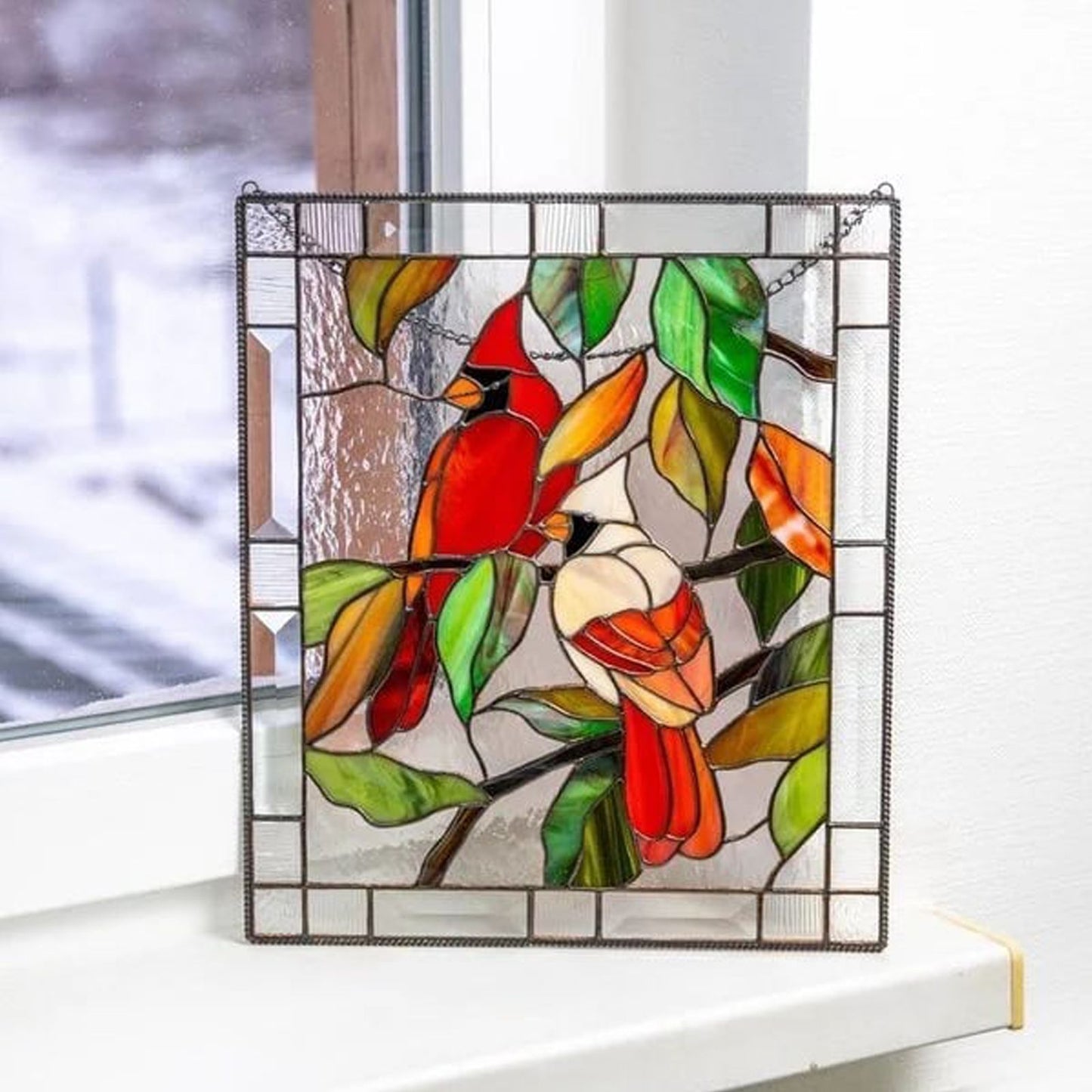 Cardinal Stained Window Panel Glass Window Hanging For Wall Decoration V1294-YM0521-230106GW01-6