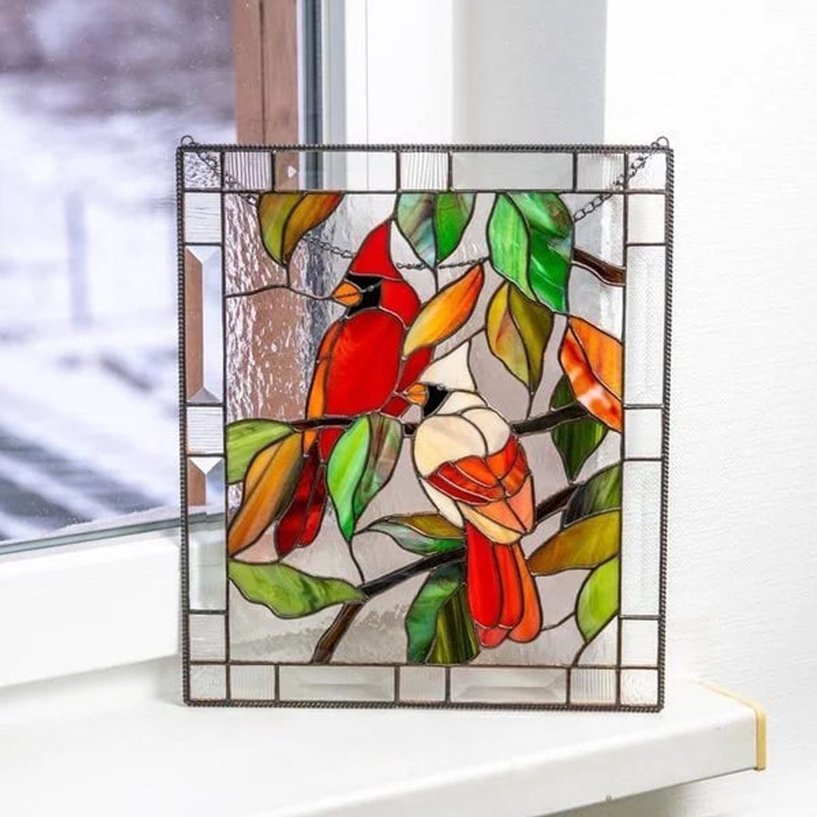 Cardinal Stained Window Panel Glass Window Hanging For Wall Decoration V1294-YM0521-230106GW01-6
