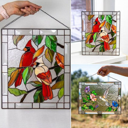 Cardinal Stained Window Panel Glass Window Hanging For Wall Decoration V1294-YM0521-230106GW01-6