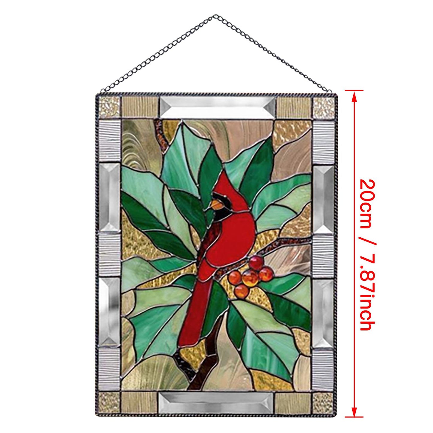 Cardinal Stained Window Panel Glass Window Hanging For Wall Decoration V1294-YM0521-230106GW01-7