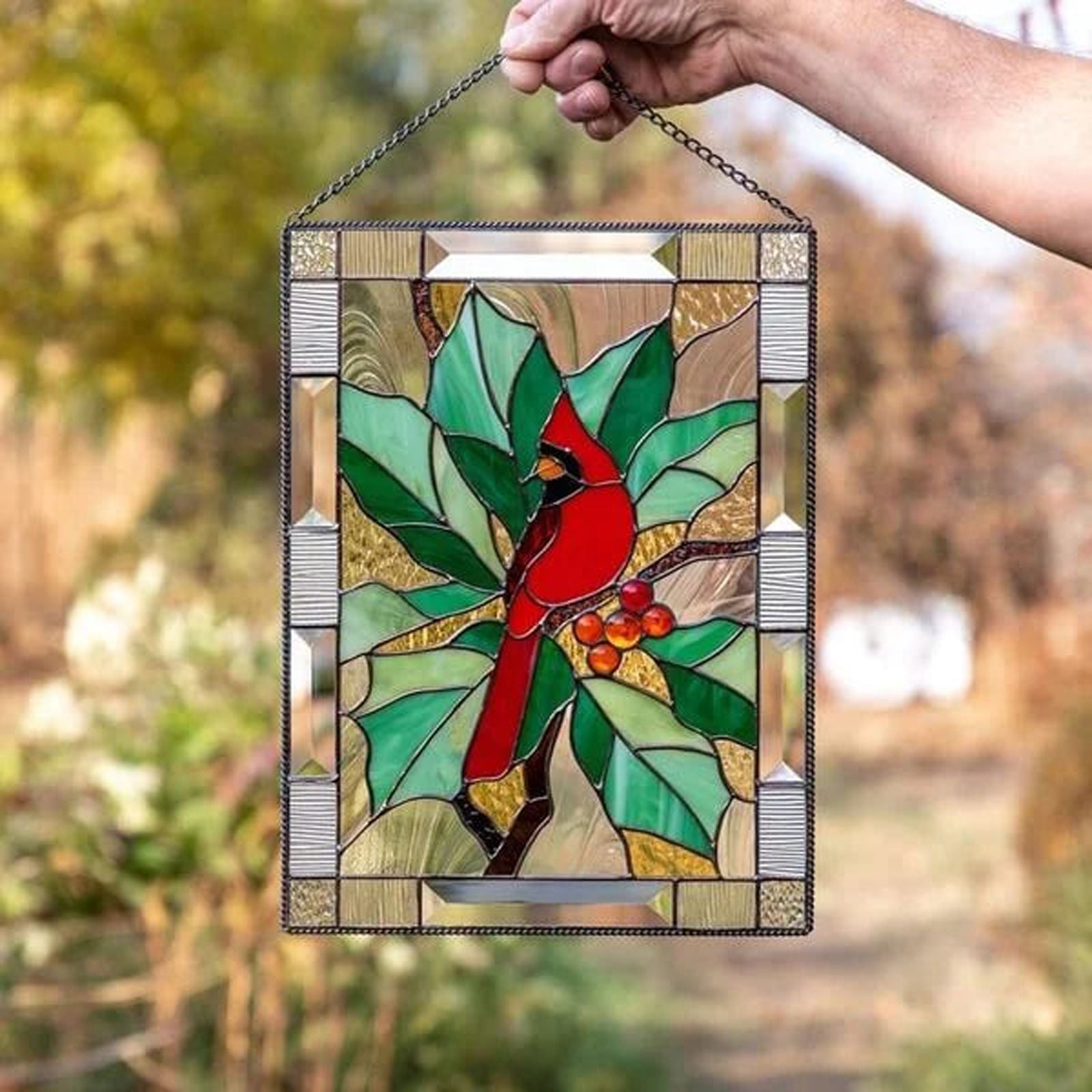 Cardinal Stained Window Panel Glass Window Hanging For Wall Decoration V1294-YM0521-230106GW01-7