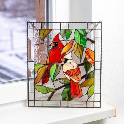 Cardinal Stained Window Panel Glass Window Hanging For Wall Decoration V1294-YM0521-230106GW01-7