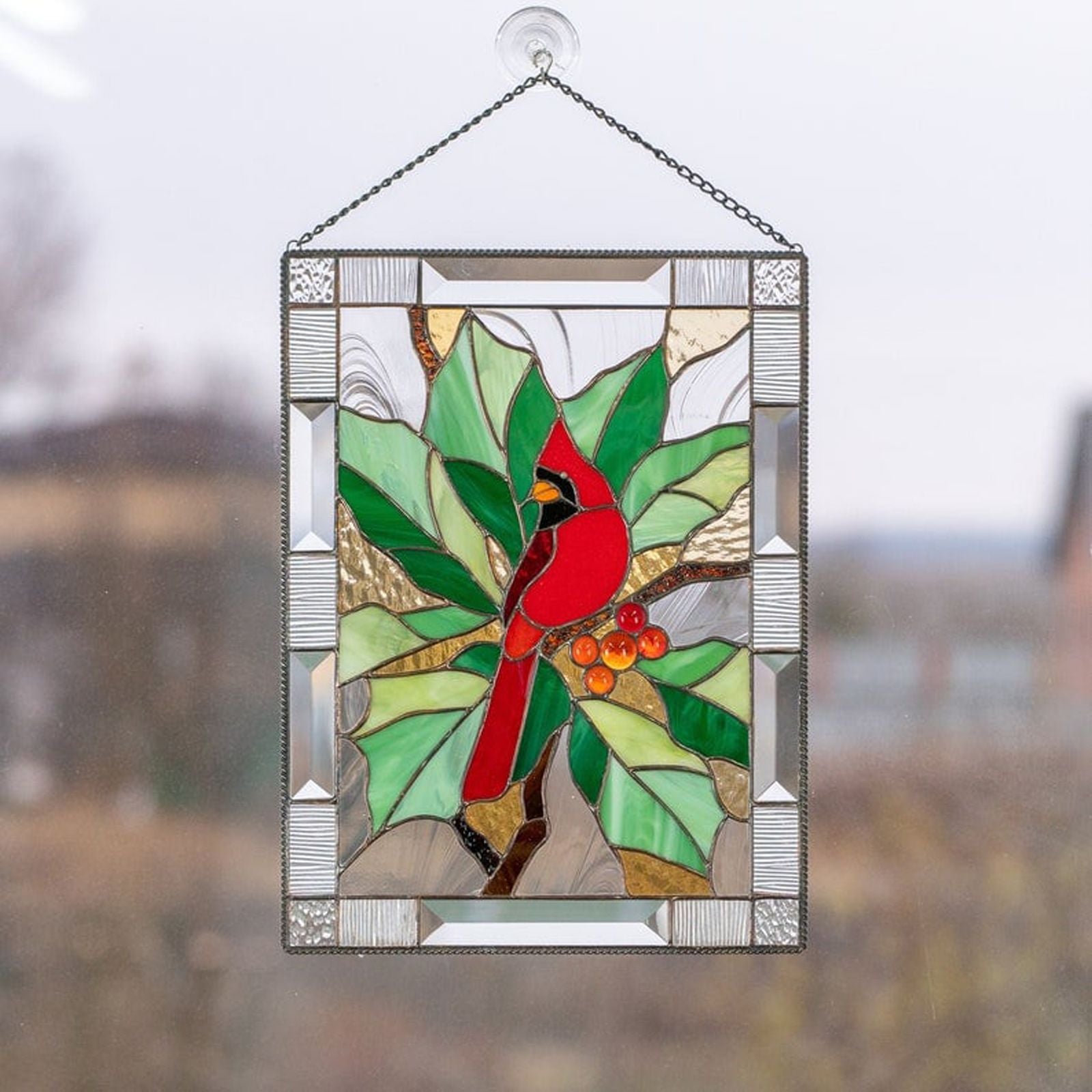 Cardinal Stained Window Panel Glass Window Hanging For Wall Decoration V1294-YM0521-230106GW01-7