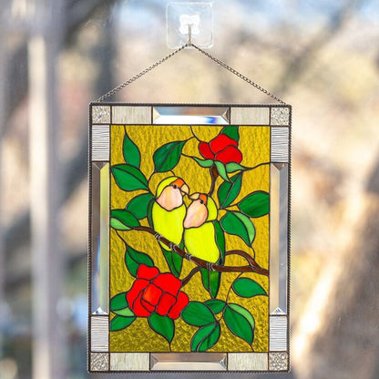 Cardinal Stained Window Panel Glass Window Hanging For Wall Decoration V1294-YM0521-230106GW01-7