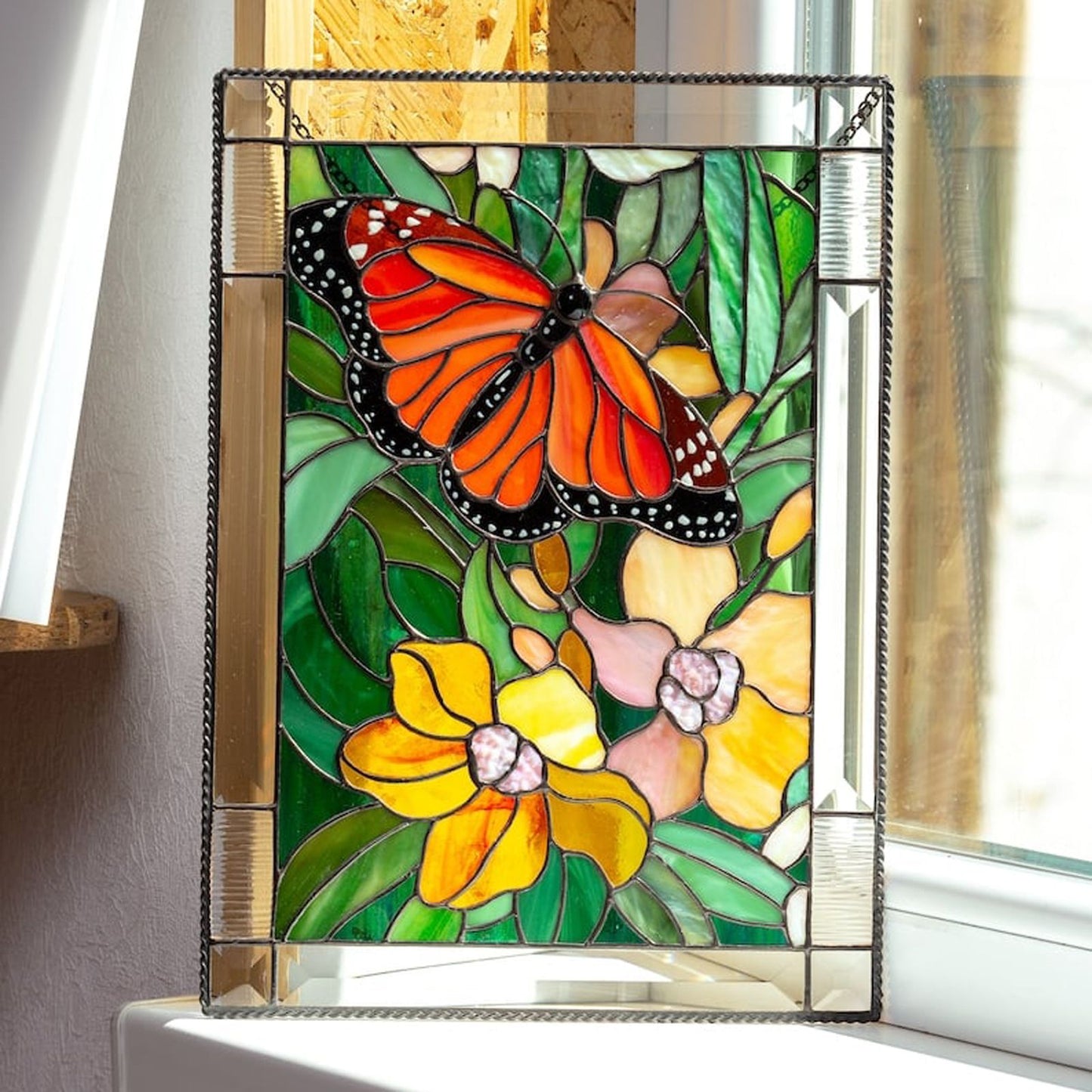 Cardinal Stained Window Panel Glass Window Hanging For Wall Decoration V1294-YM0521-230106GW01-7