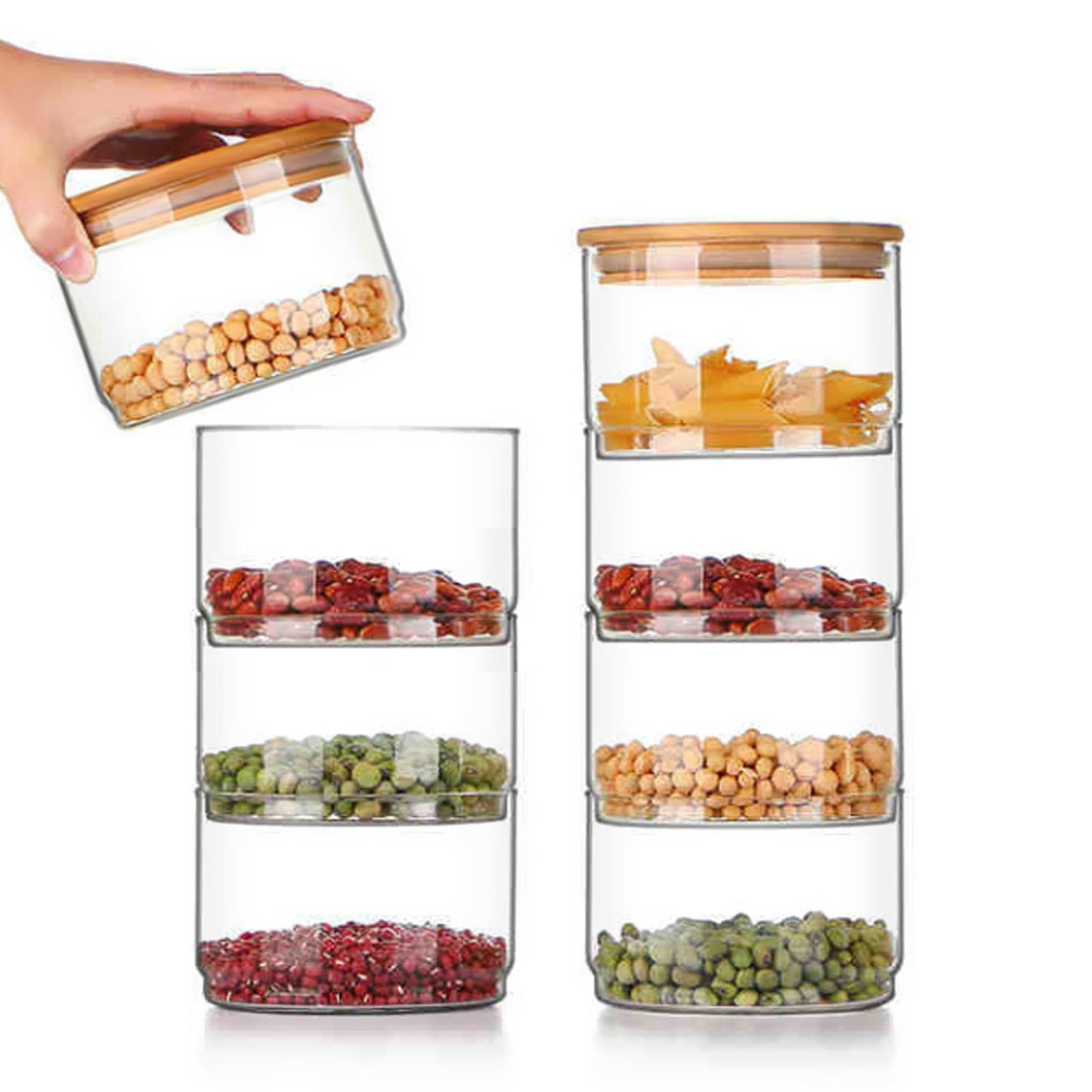 Tiered Glass Storage Jars Snack and Dried Fruit Organizer Glass Salad Bowl with Lid V1294-YM0521-230112AH02-2