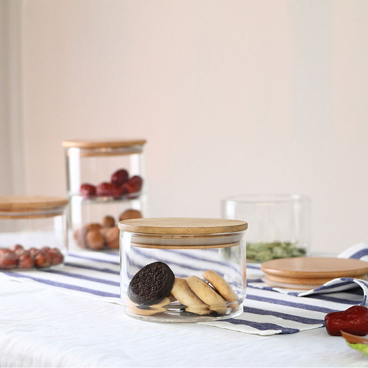 Tiered Glass Storage Jars Snack and Dried Fruit Organizer Glass Salad Bowl with Lid V1294-YM0521-230112AH02-2