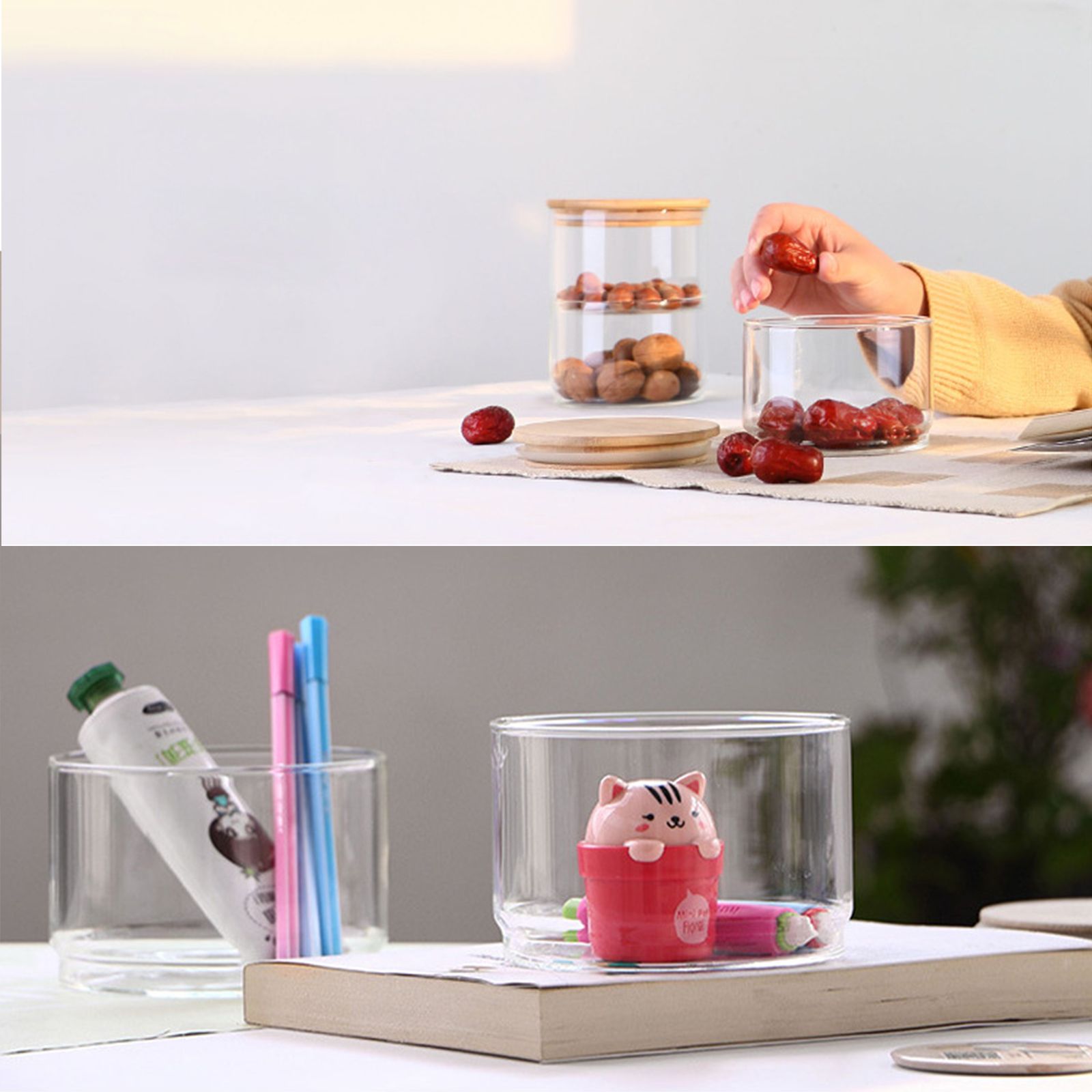 Tiered Glass Storage Jars Snack and Dried Fruit Organizer Glass Salad Bowl with Lid V1294-YM0521-230112AH02-2