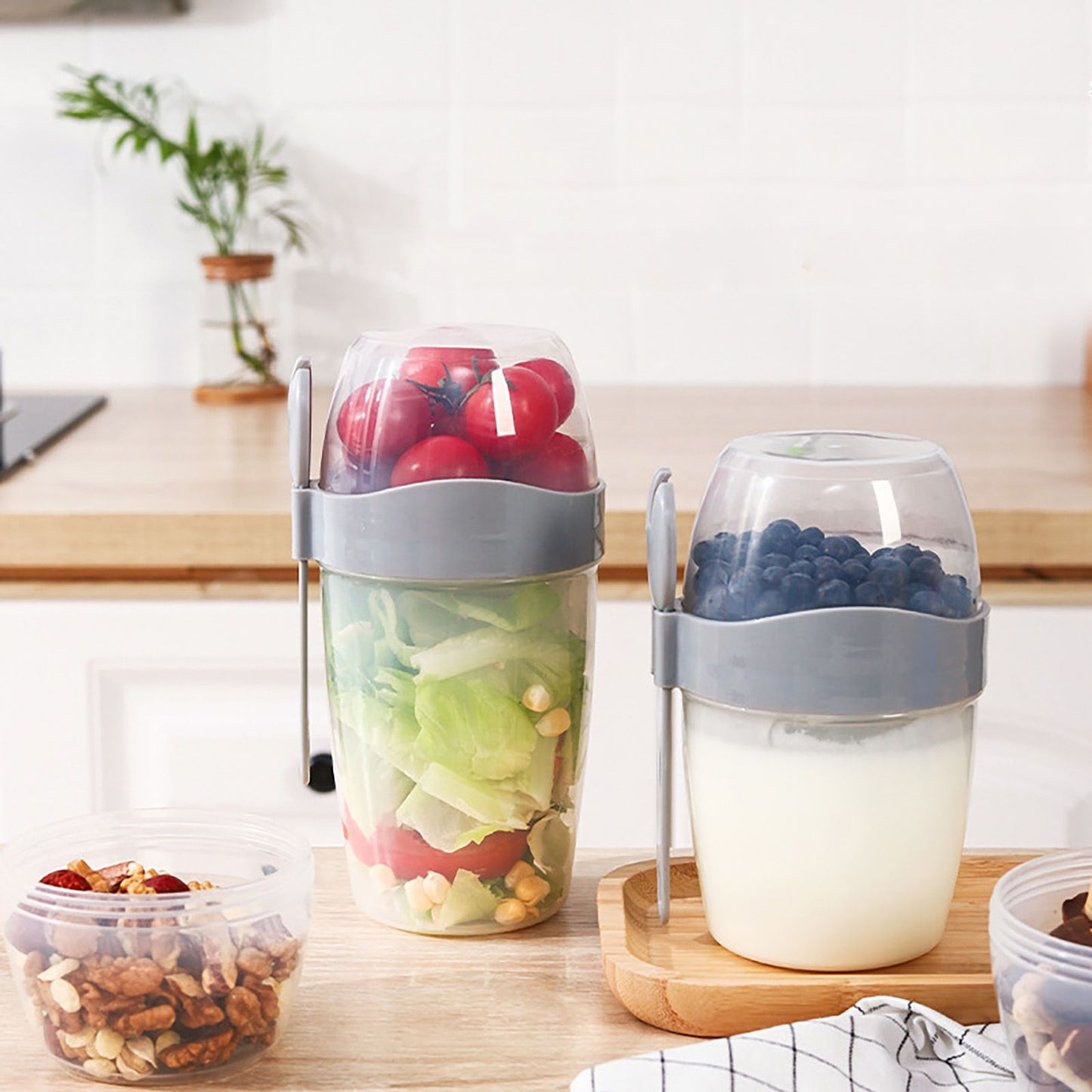 Double Breakfast Cup Oatmeal Cup with Lid Poons Forks for Business People V1294-YM0521-230201YF37-7