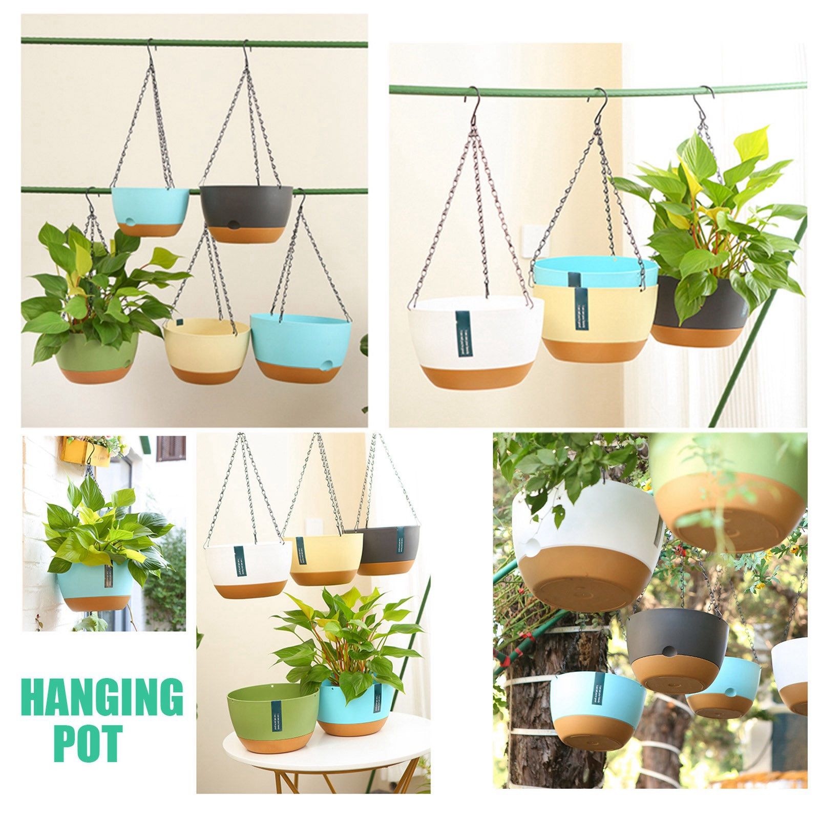 Hanging Double Chain Hanging Basket Planter Home Balcony Indoor Automatic Water Absorbing Basin V1294-YM0521-230208LD01-7