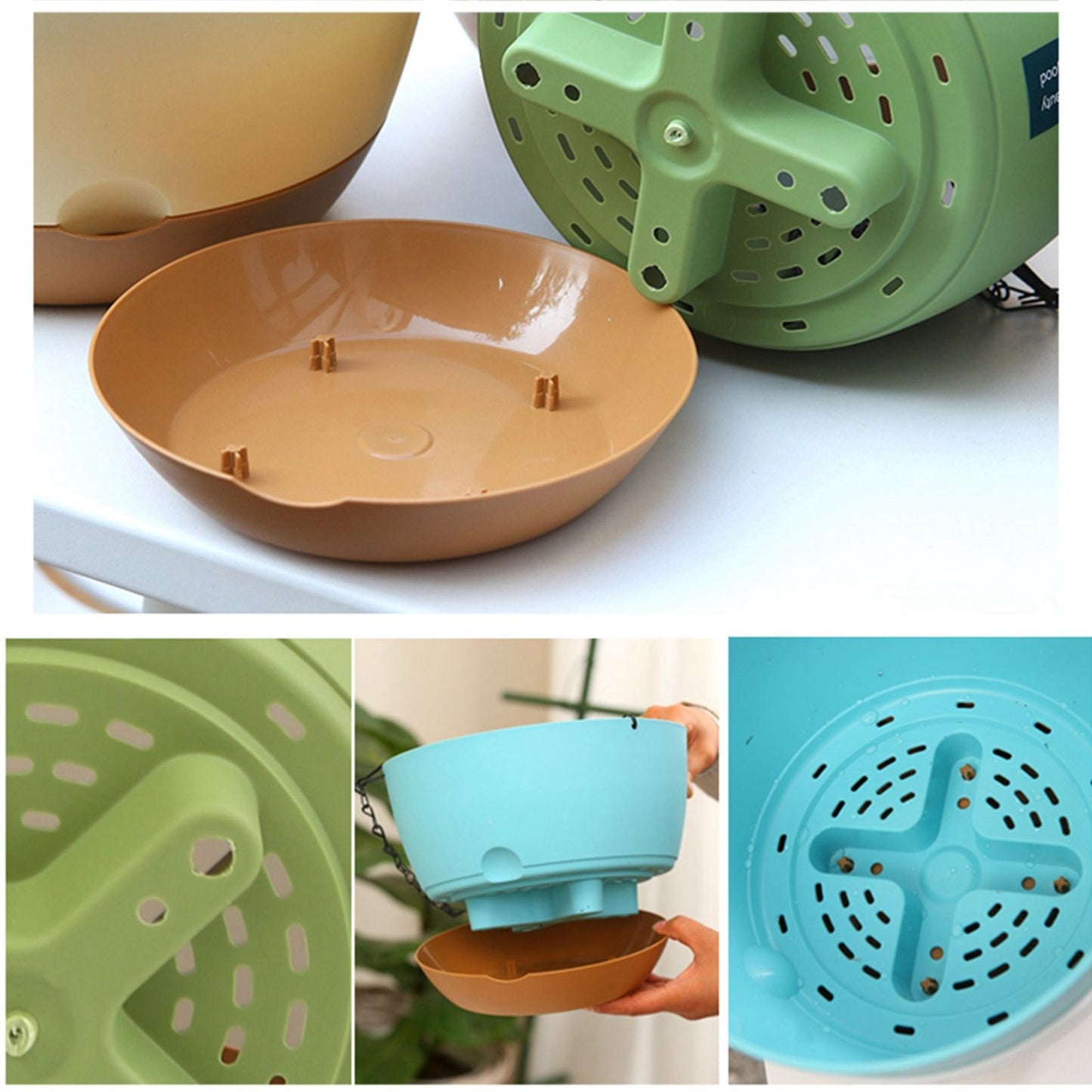 Hanging Double Chain Hanging Basket Planter Home Balcony Indoor Automatic Water Absorbing Basin V1294-YM0521-230208LD01-7