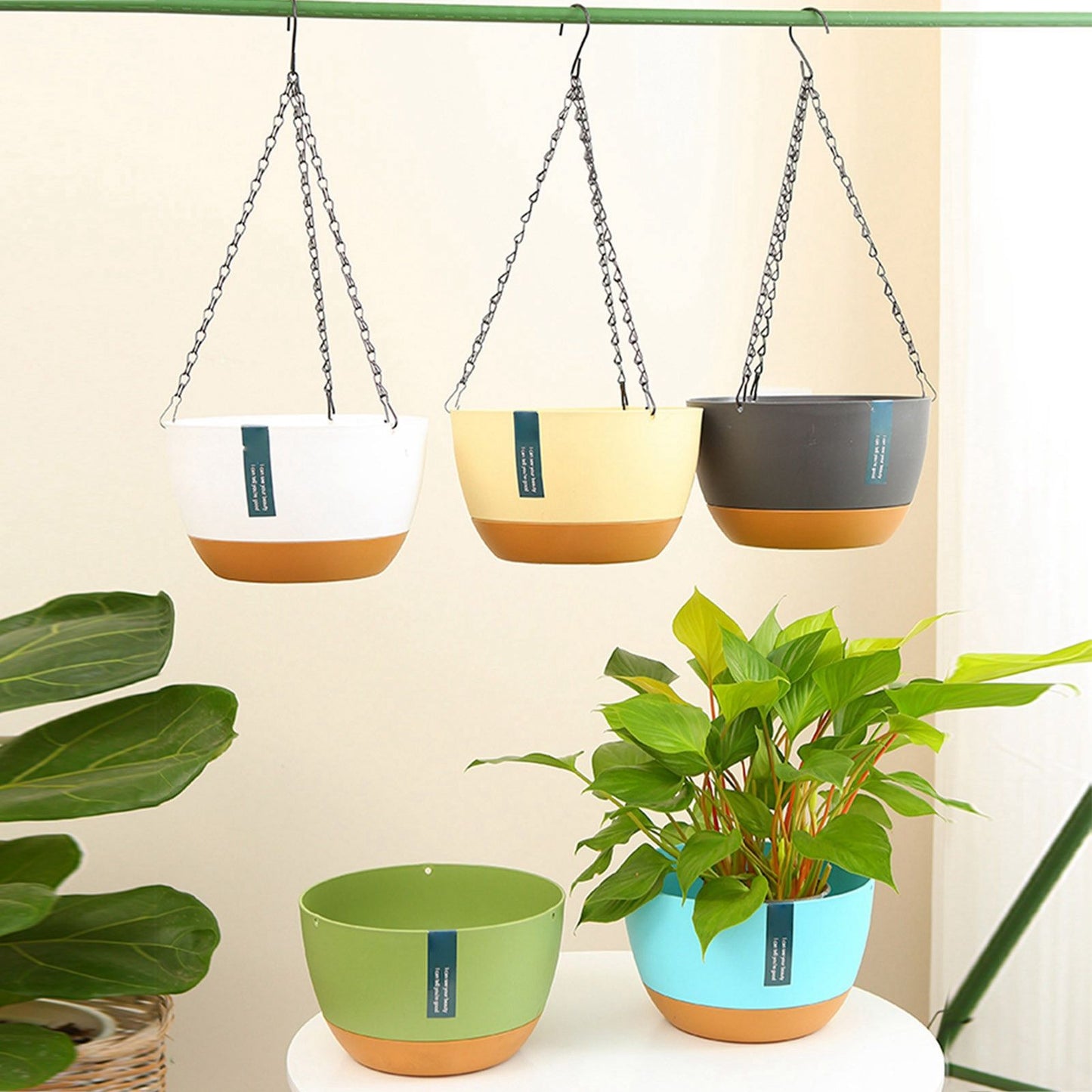 Hanging Double Chain Hanging Basket Planter Home Balcony Indoor Automatic Water Absorbing Basin V1294-YM0521-230208LD01-9