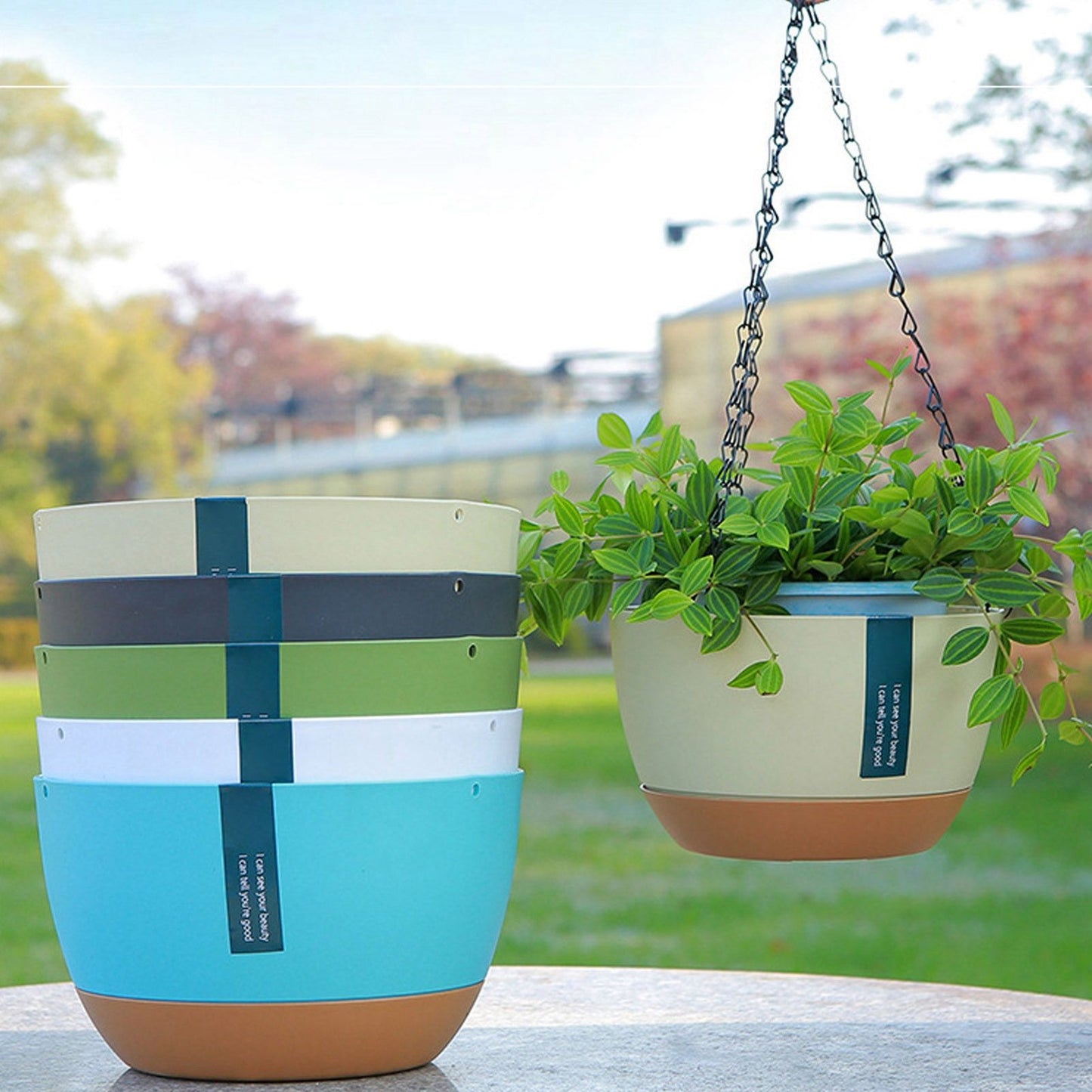 Hanging Double Chain Hanging Basket Planter Home Balcony Indoor Automatic Water Absorbing Basin V1294-YM0521-230208LD01-9