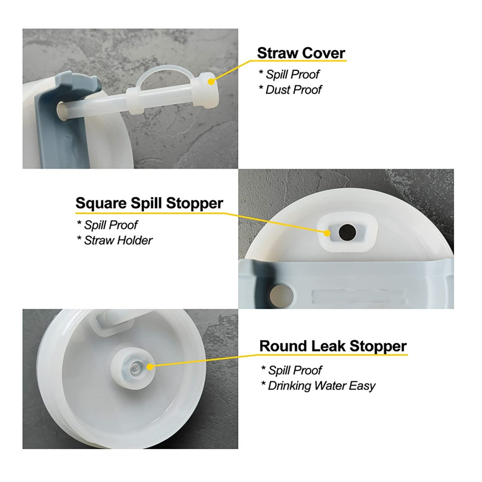 Square Spill Proof Stopper Round Lid Leak Stopper Silicone Straw Cover Cap Set Cup Bottle Accessories V1294-YM0521-230608SM01-1