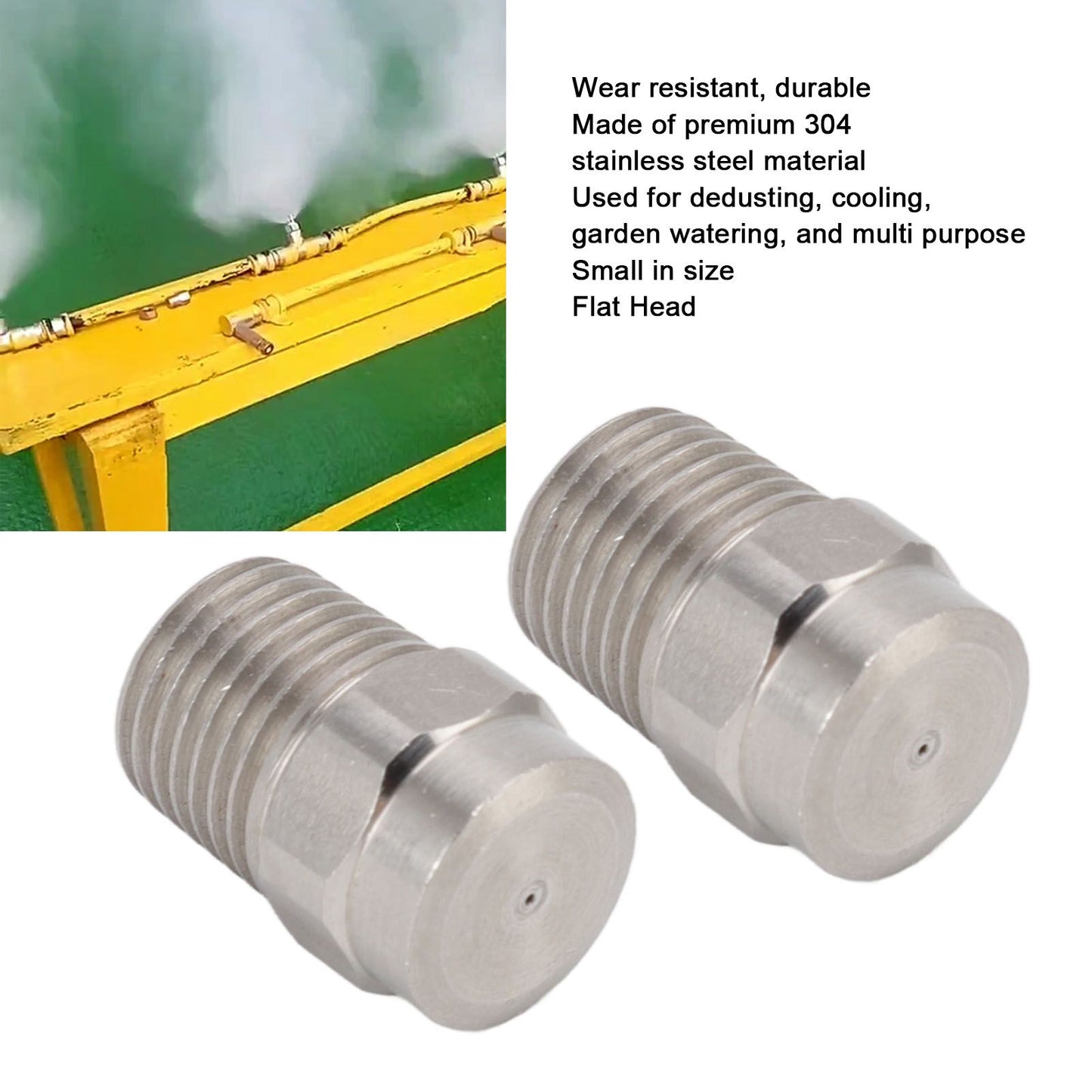 2PCS Misting Nozzle G1/4 Male Thread Flat Head Stainless Steel Atomization Sprayer for Garden Watering V1294-YM0521-3111220304711