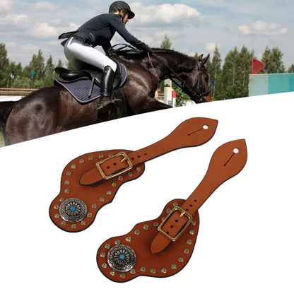 1 Pair Spur Strap Western Retro Horse Spur Strap with Buckle for Horse Training Protective Equipment Brown V1294-YM0521-3111220311611
