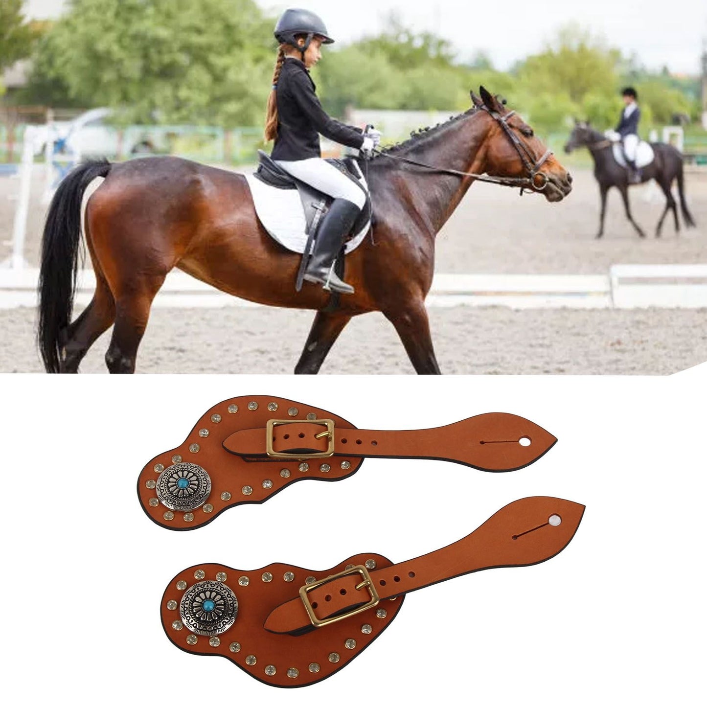 1 Pair Spur Strap Western Retro Horse Spur Strap with Buckle for Horse Training Protective Equipment Brown V1294-YM0521-3111220311611