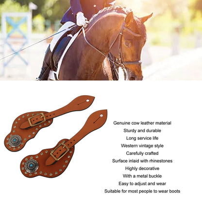 1 Pair Spur Strap Western Retro Horse Spur Strap with Buckle for Horse Training Protective Equipment Brown V1294-YM0521-3111220311611