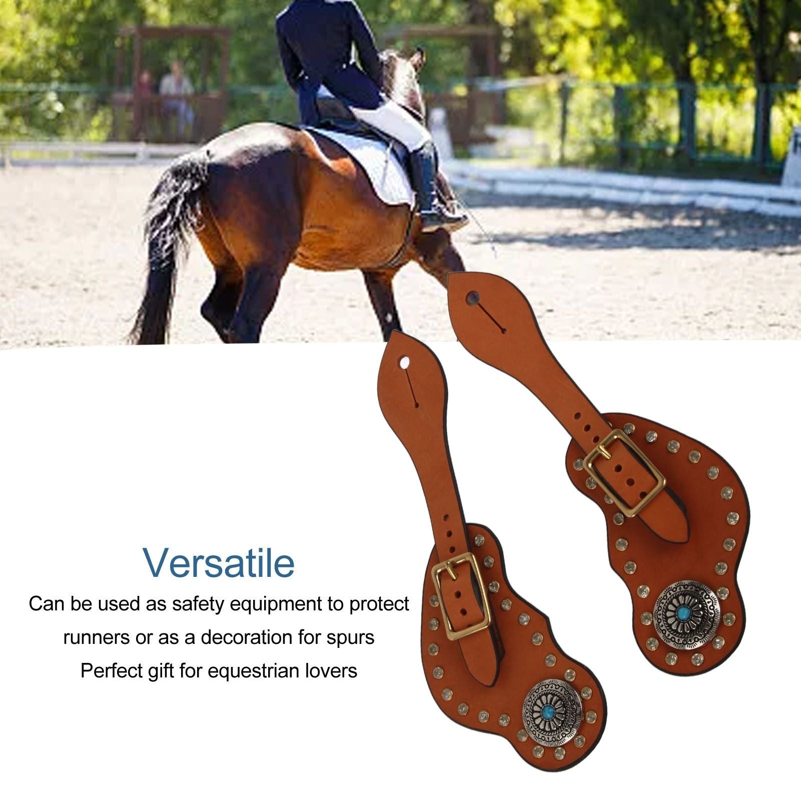 1 Pair Spur Strap Western Retro Horse Spur Strap with Buckle for Horse Training Protective Equipment Brown V1294-YM0521-3111220311611