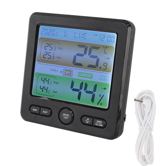 Indoor Thermometer Digital Color Screen Alarm Temperature Humidity Monitor Bedside Clock for Home Black V1294-YM0521-3111220325411