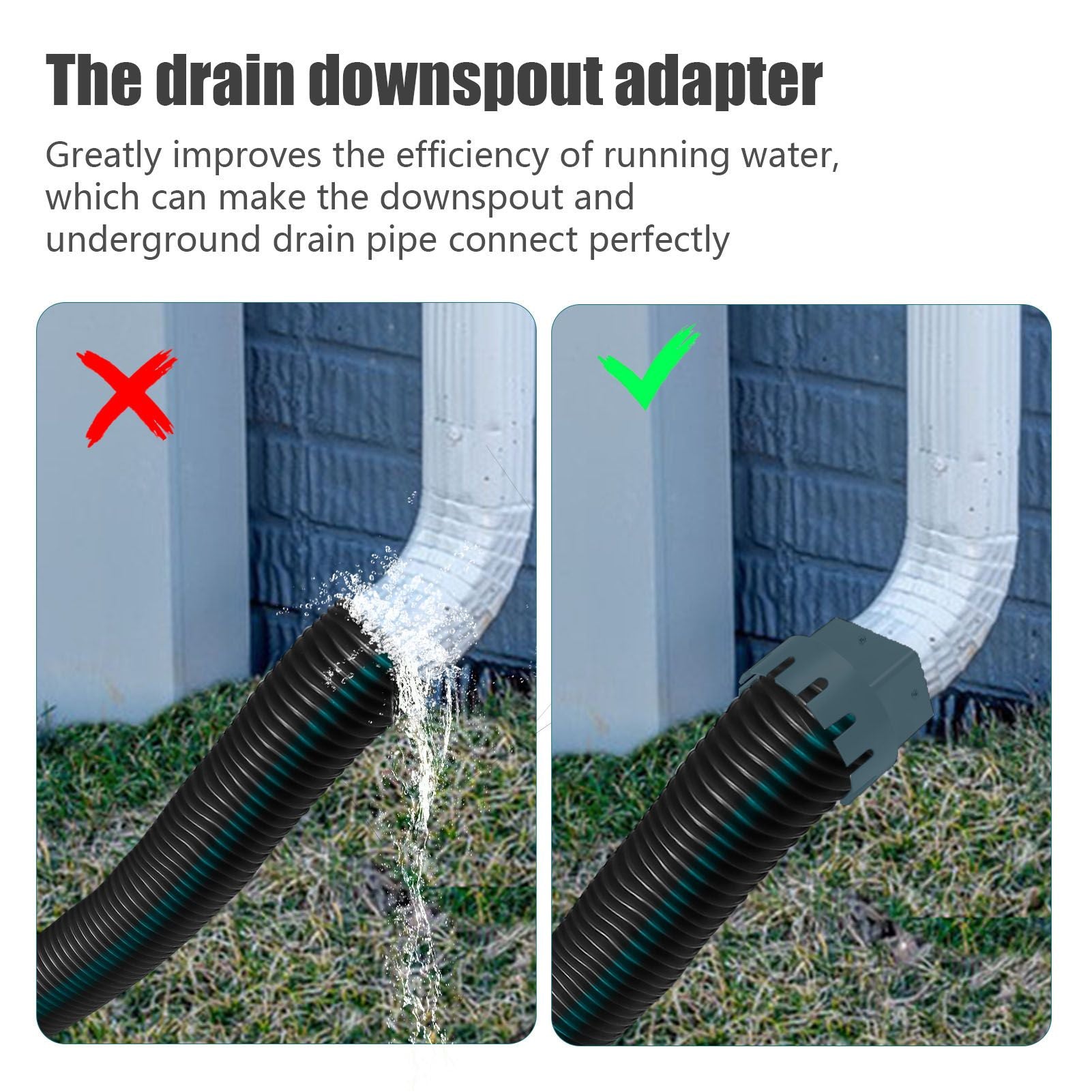Downspout Adapter Plastic Drain Adapter Replacement Downpipe Converter Connector with Screws Green S 2x3in V1294-YM0521-3111230010113