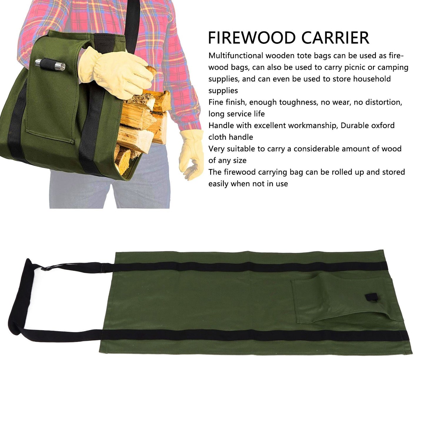 Canvas Firewood Carrier Bag Canvas Firewood Log Carrier Tote Bag with Reinforced Handle V1294-YM0521-3111230016811