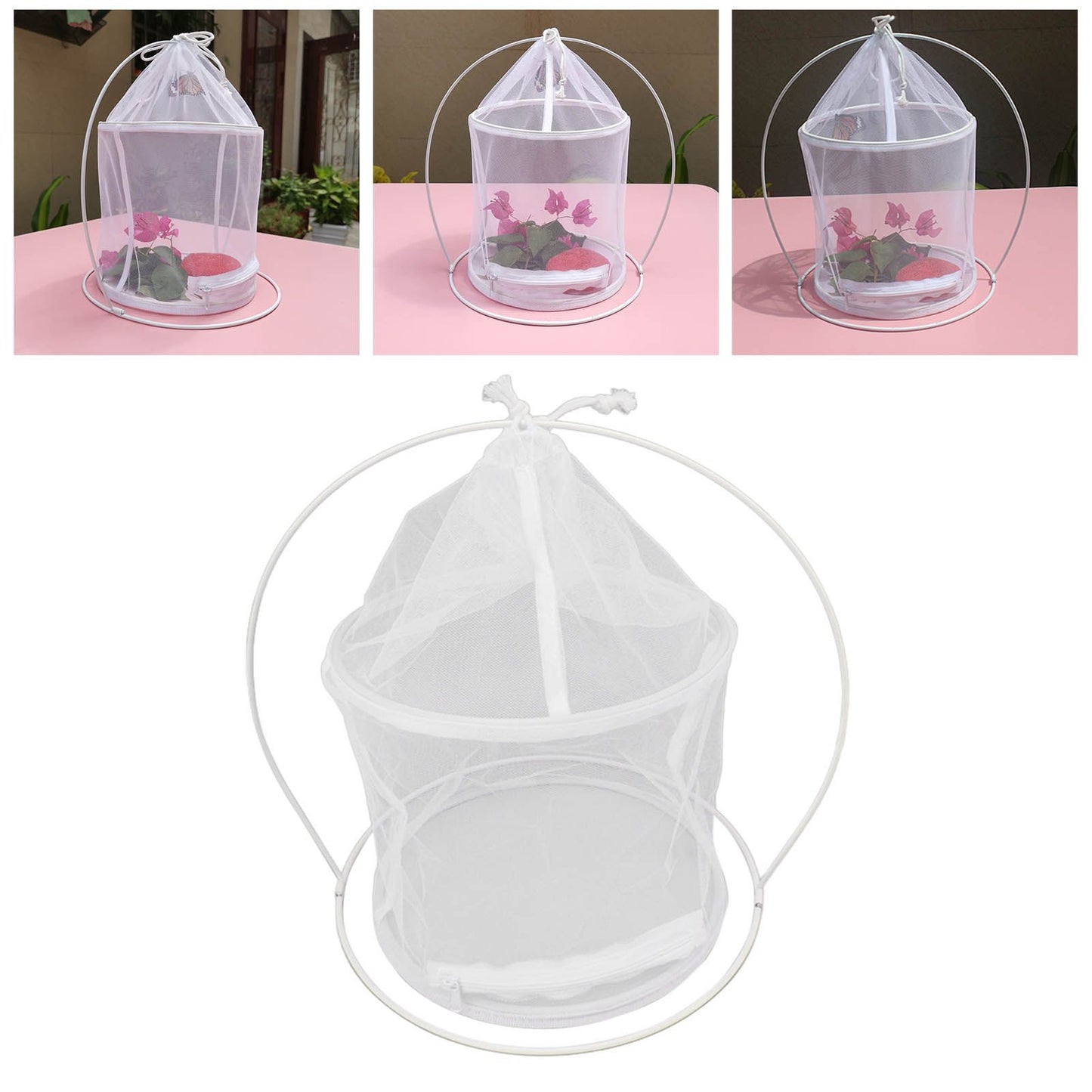 Cylindrical Iron Frame Hanging Cage Butterfly Habitat Cage Ornamental Outdoor Mesh Plant Cage V1294-YM0521-3111230020811