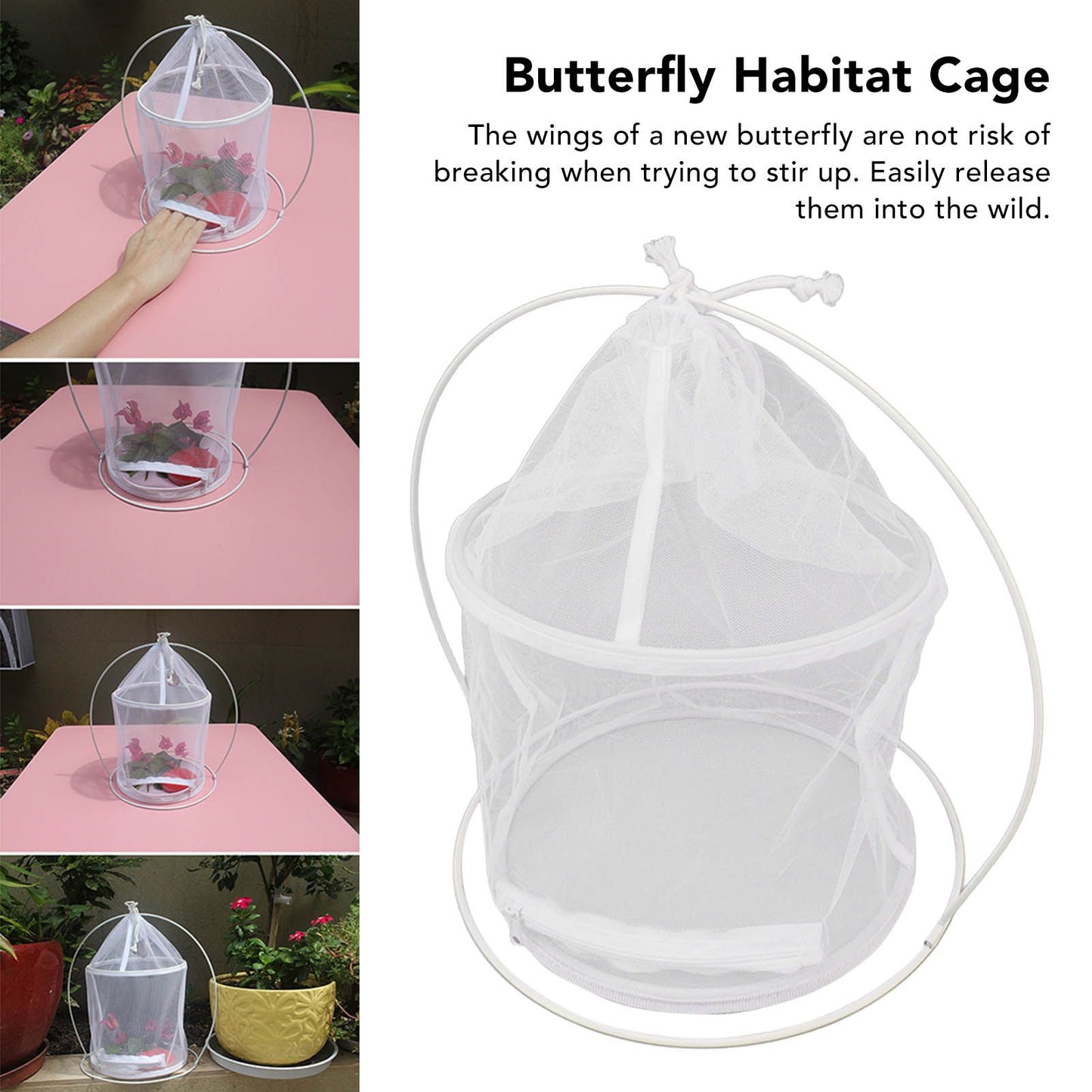 Cylindrical Iron Frame Hanging Cage Butterfly Habitat Cage Ornamental Outdoor Mesh Plant Cage V1294-YM0521-3111230020811