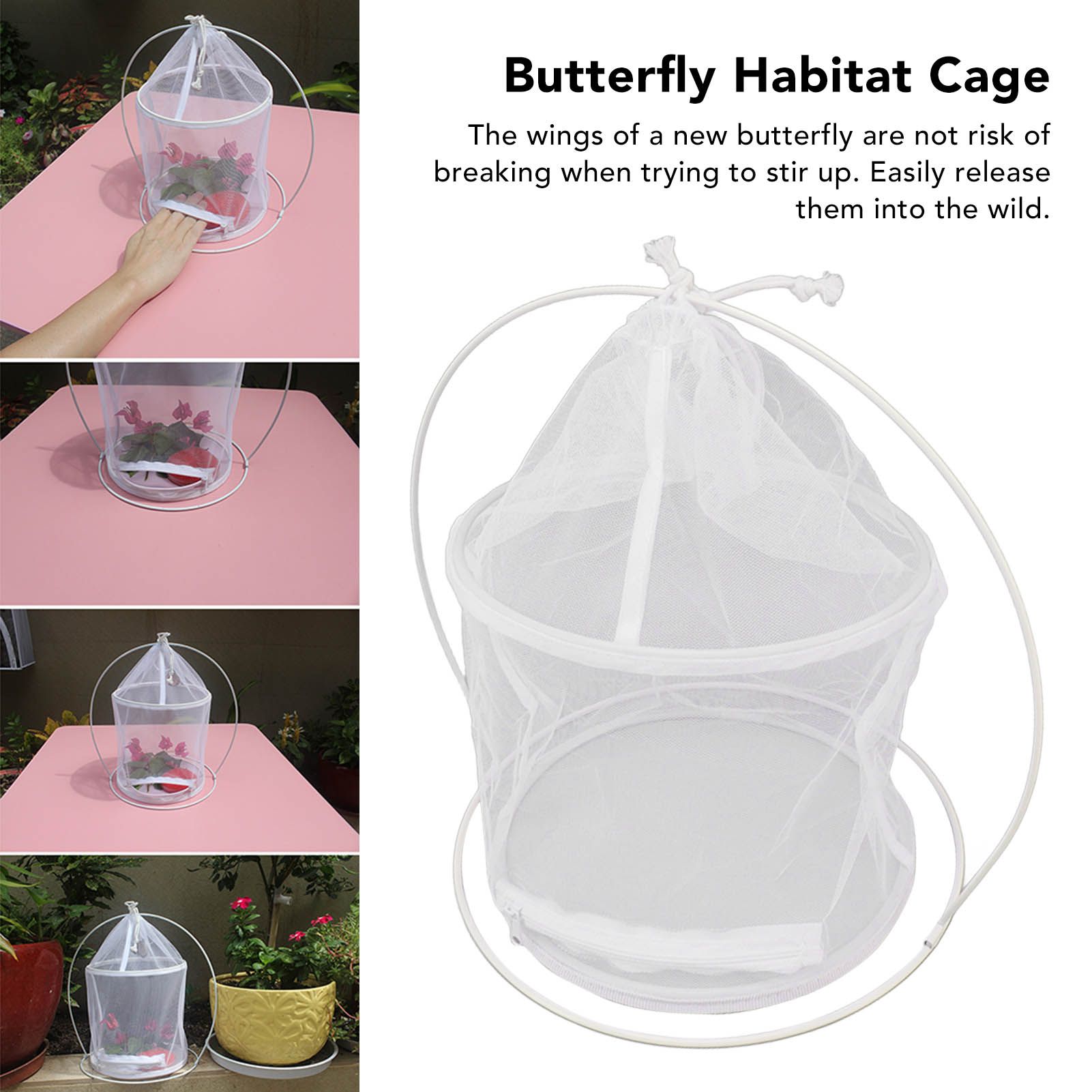Cylindrical Iron Frame Hanging Cage Butterfly Habitat Cage Ornamental Outdoor Mesh Plant Cage V1294-YM0521-3111230020811