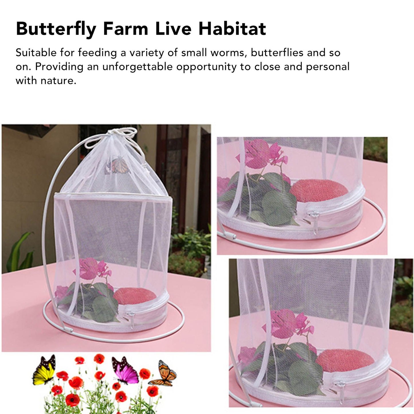 Cylindrical Iron Frame Hanging Cage Butterfly Habitat Cage Ornamental Outdoor Mesh Plant Cage V1294-YM0521-3111230020811