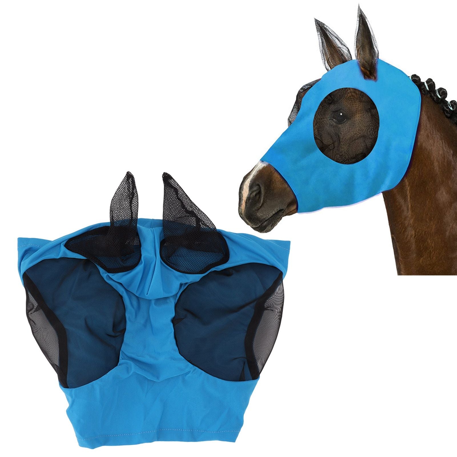 Horse Mesh Fly Mask Breathable Elastic Horse Face Mask with Ears Protection Riding Equestrian Equipment Blue V1294-YM0521-3111230022813