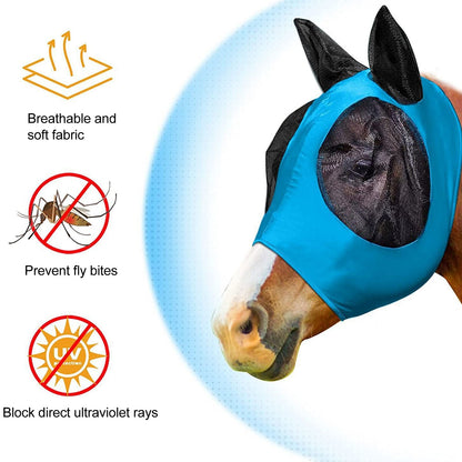 Horse Mesh Fly Mask Breathable Elastic Horse Face Mask with Ears Protection Riding Equestrian Equipment Blue V1294-YM0521-3111230022813