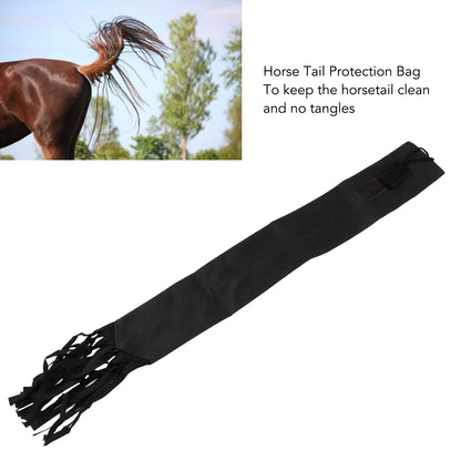 Horse Tail Protection Bag Non Woven Fabric Horsetail Guard with Fringe Hook and Loop Design Black V1294-YM0521-3111230023014