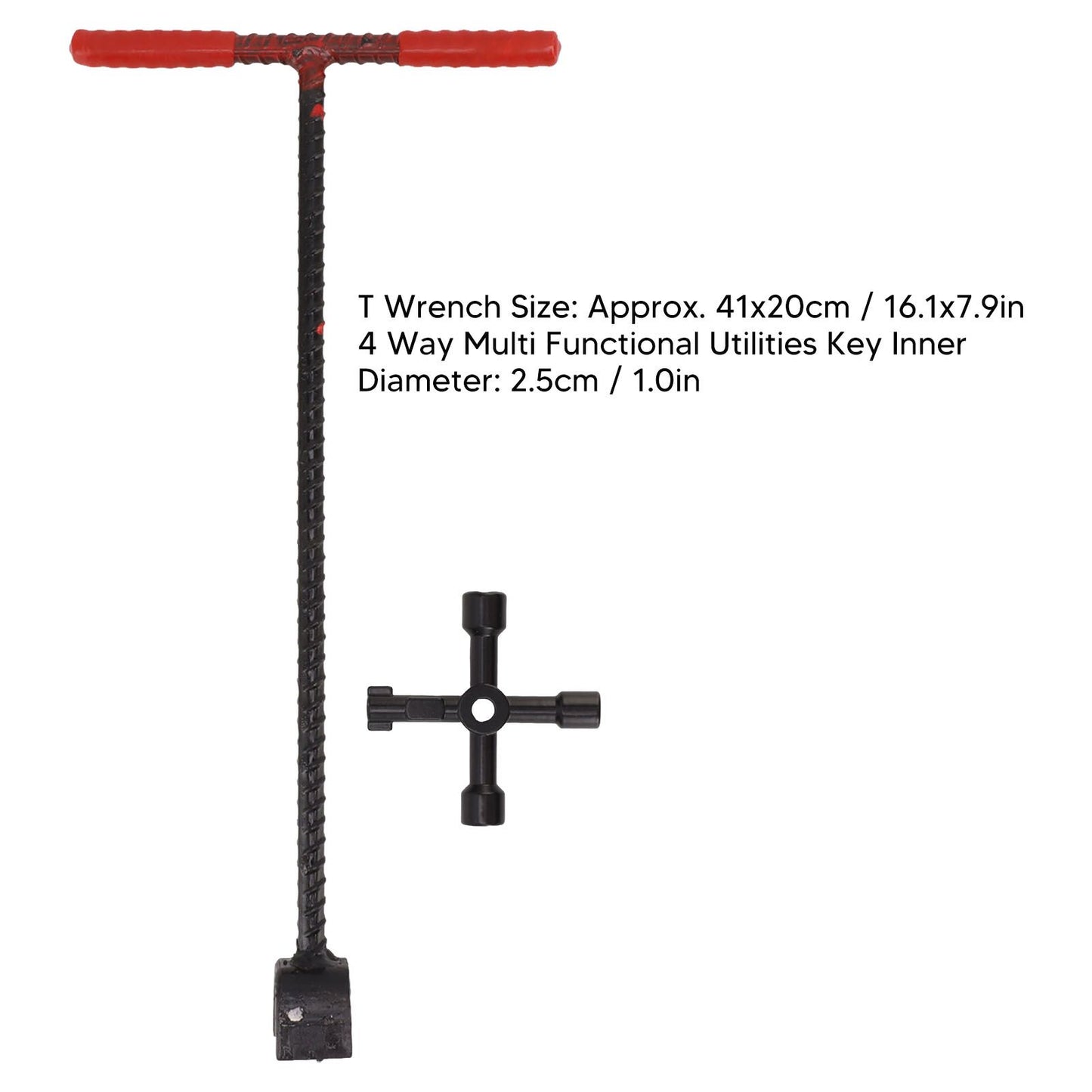 41x20cm Water Meter Key Steel T Handle Curb Key with 4 Way Multi Functional Utilities Key V1294-YM0521-3111230026511