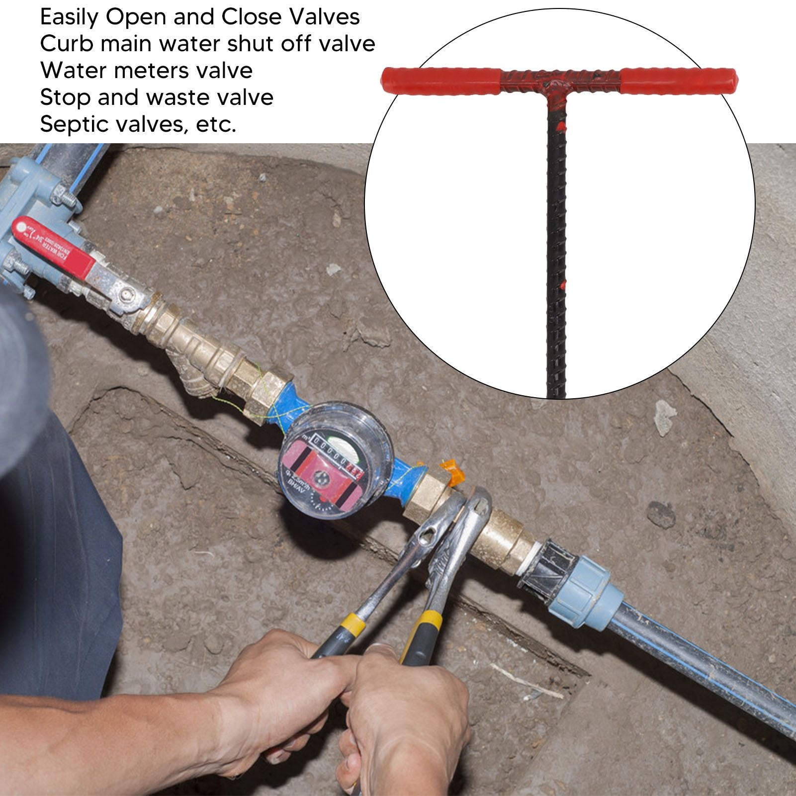 41x20cm Water Meter Key Steel T Handle Curb Key with 4 Way Multi Functional Utilities Key V1294-YM0521-3111230026511